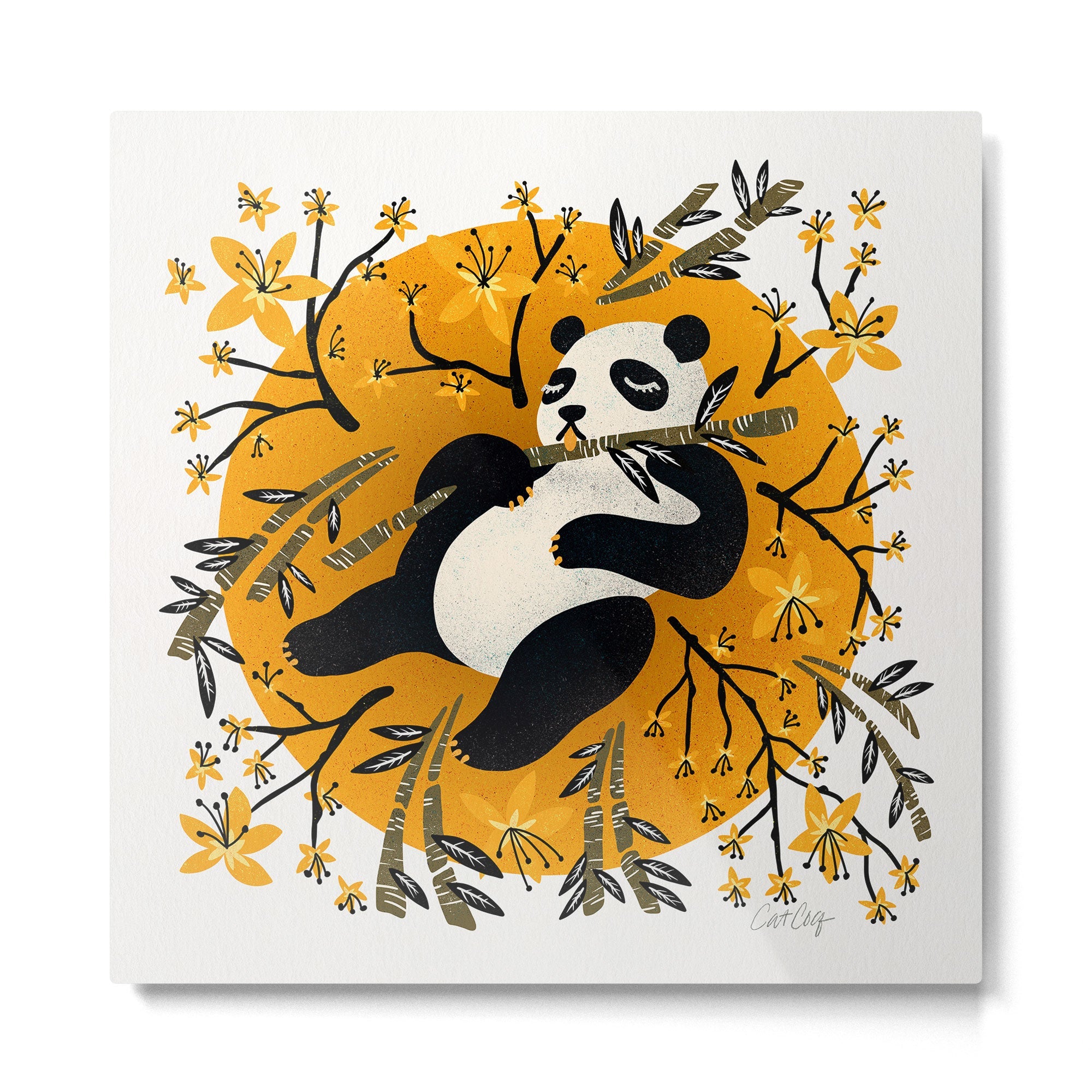 Panda Vibes - Marigold Palette Metal Print | TeksDecor
