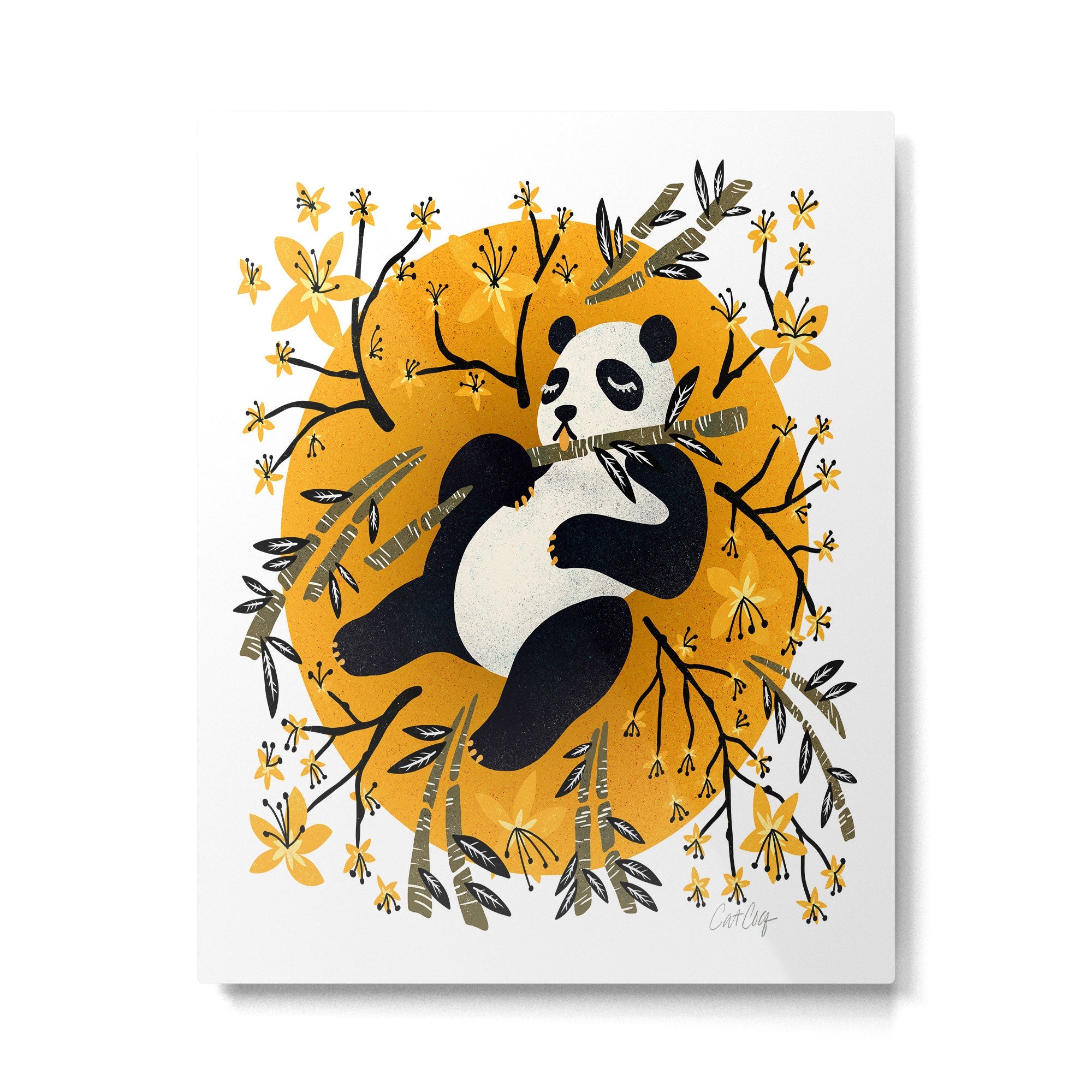 Panda Vibes - Marigold Palette Metal Print | TeksDecor