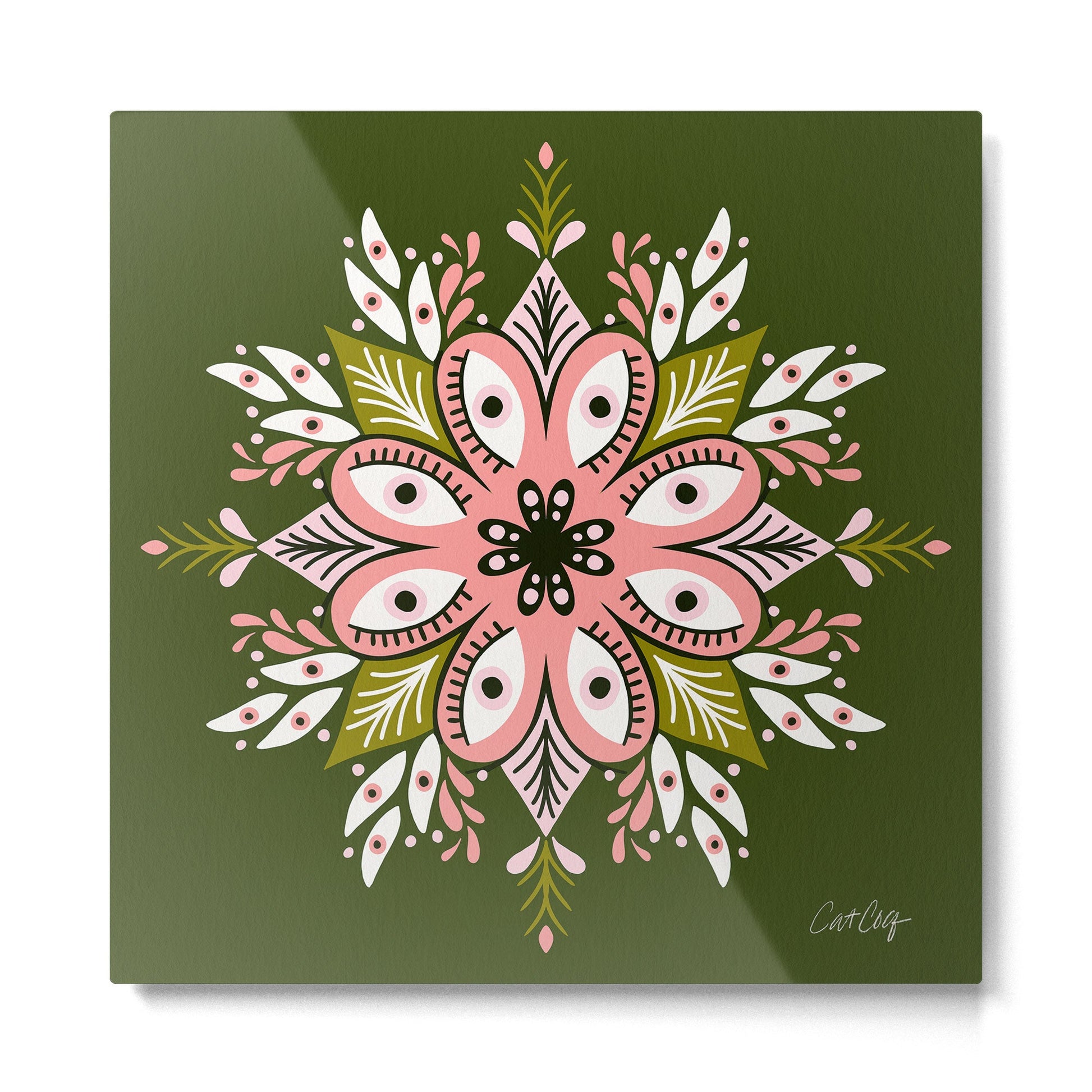 Psychedelic Mandala - Sage & Pink Metal Print | TeksDecor