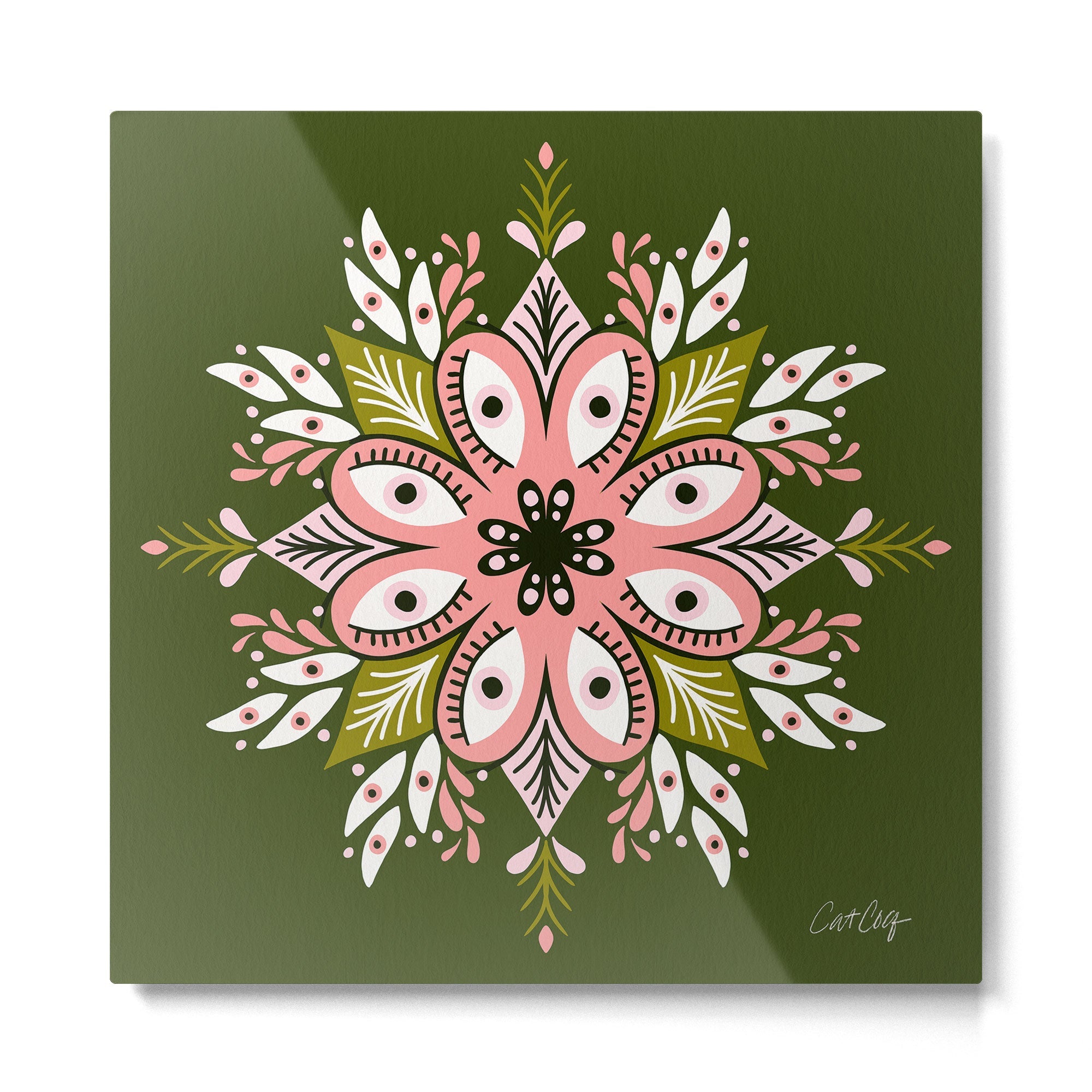 Psychedelic Mandala - Sage & Pink Metal Print | TeksDecor