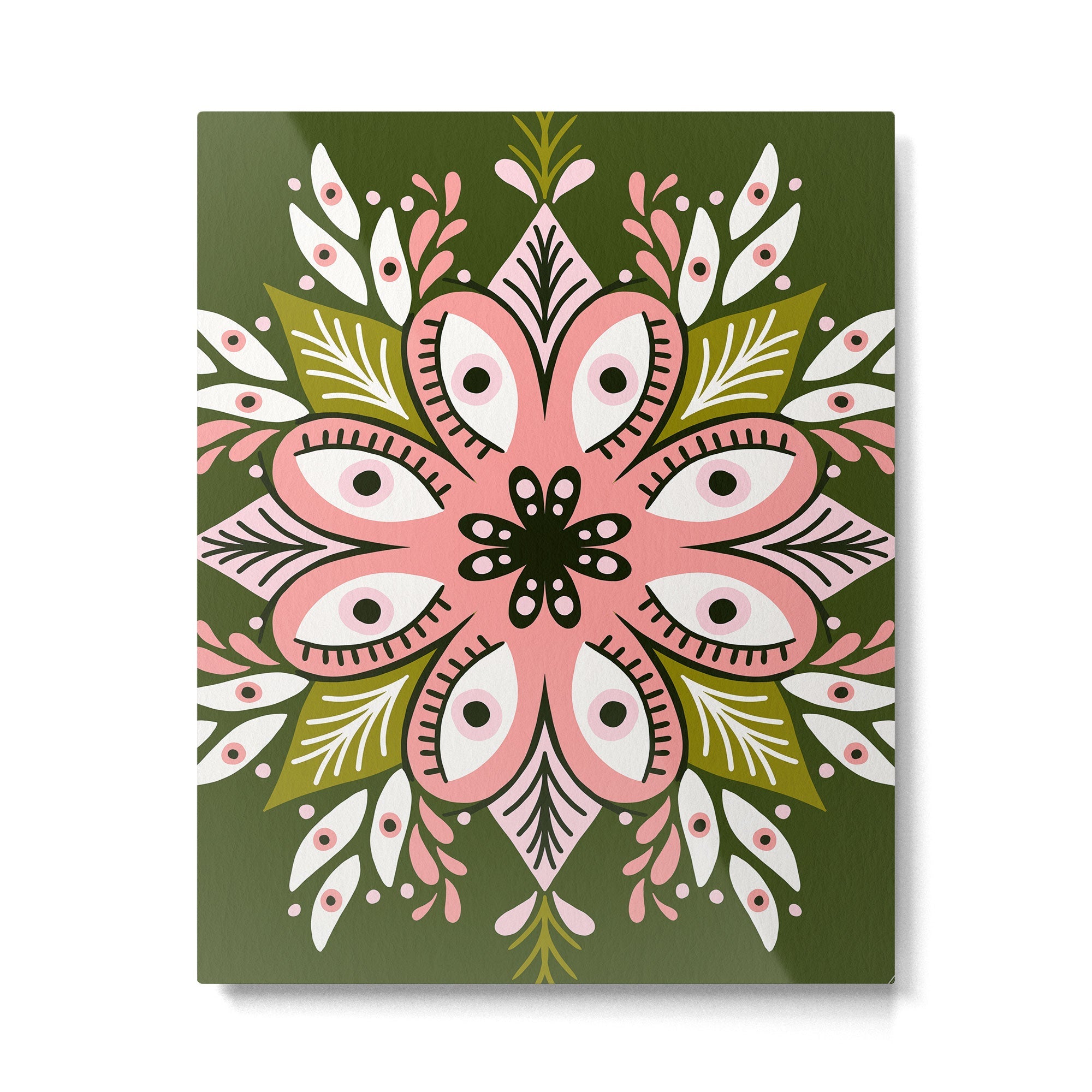 Psychedelic Mandala - Sage & Pink Metal Print | TeksDecor