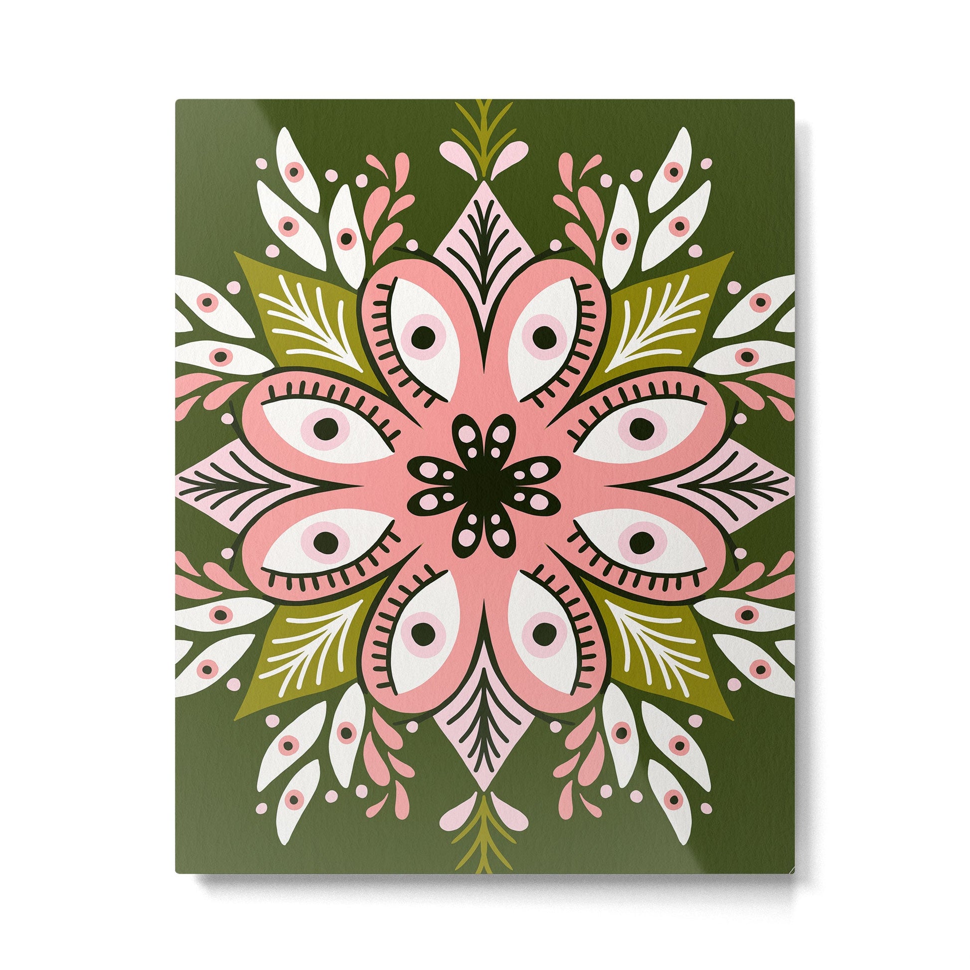 Psychedelic Mandala - Sage & Pink Metal Print | TeksDecor