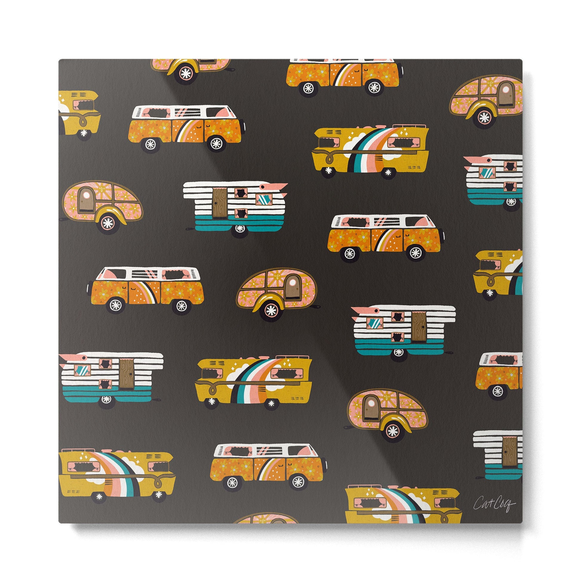 Retro Road Trip - Charcoal Metal Print | TeksDecor
