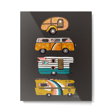 Retro Road Trip - Charcoal Metal Print | TeksDecor