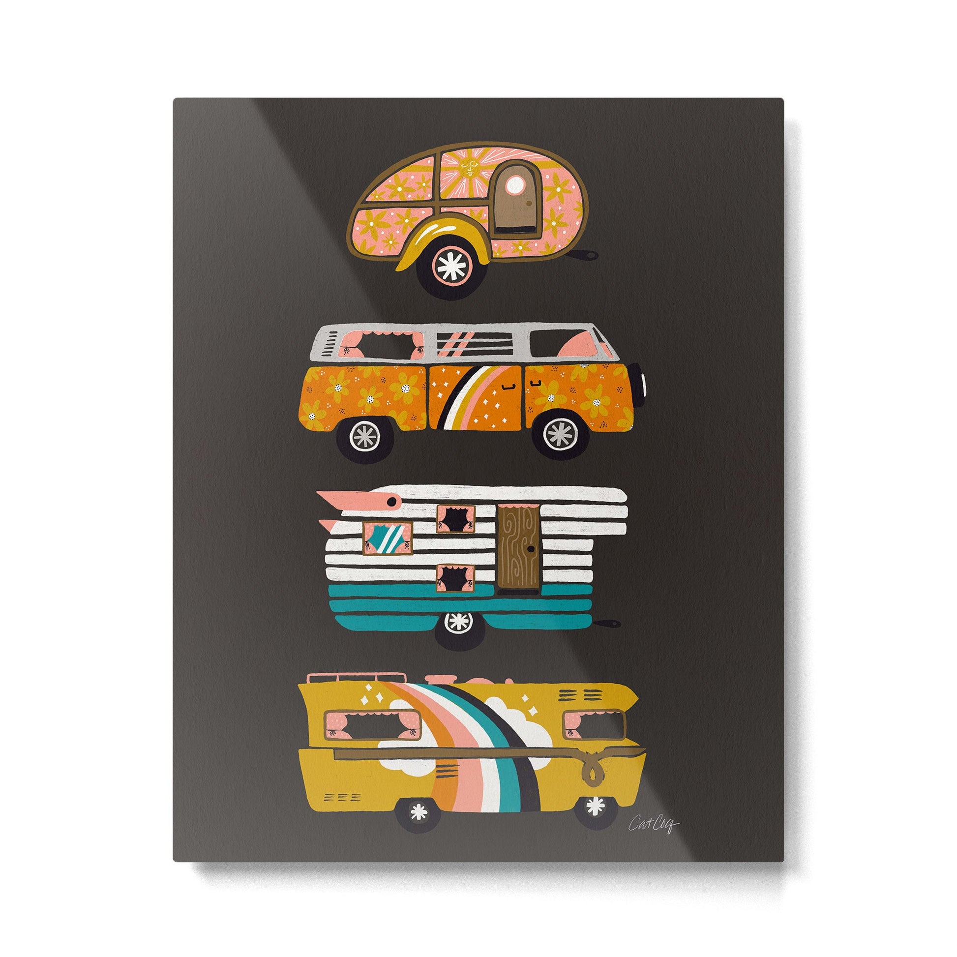 Retro Road Trip - Charcoal Metal Print | TeksDecor