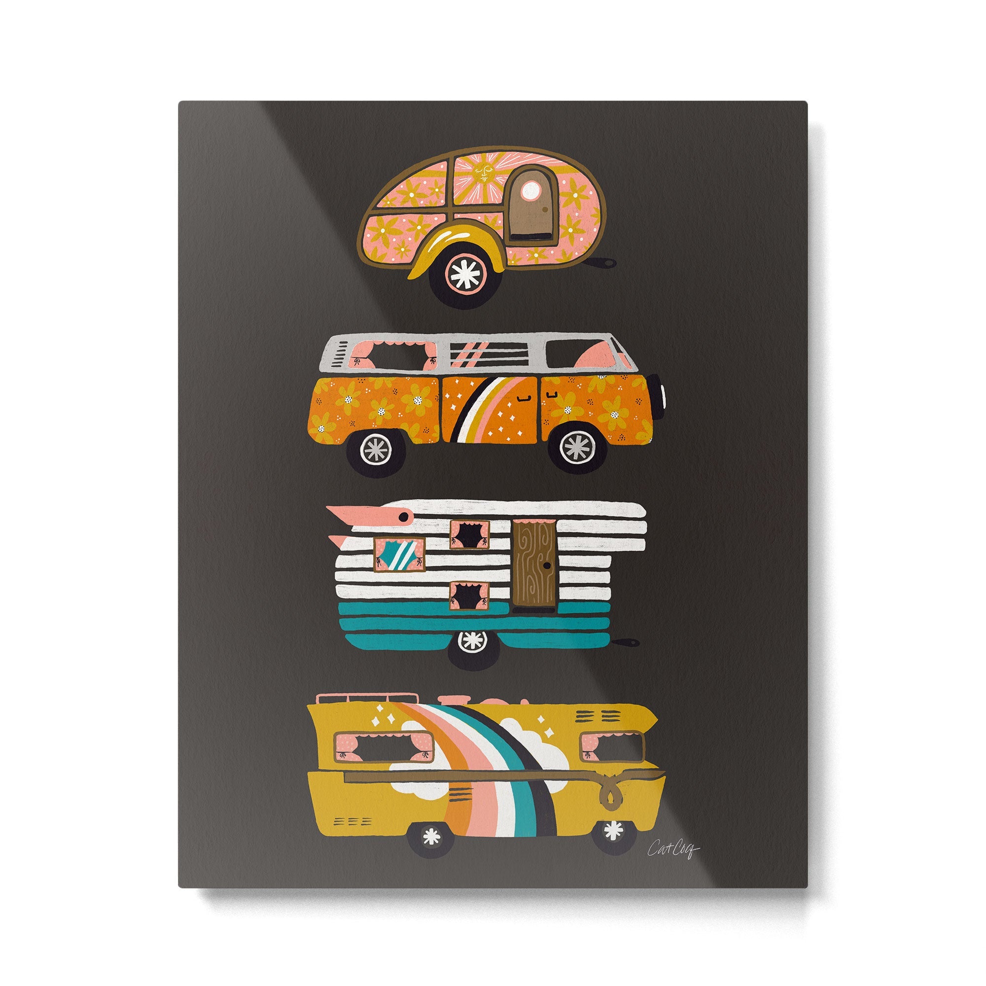 Retro Road Trip - Charcoal Metal Print | TeksDecor