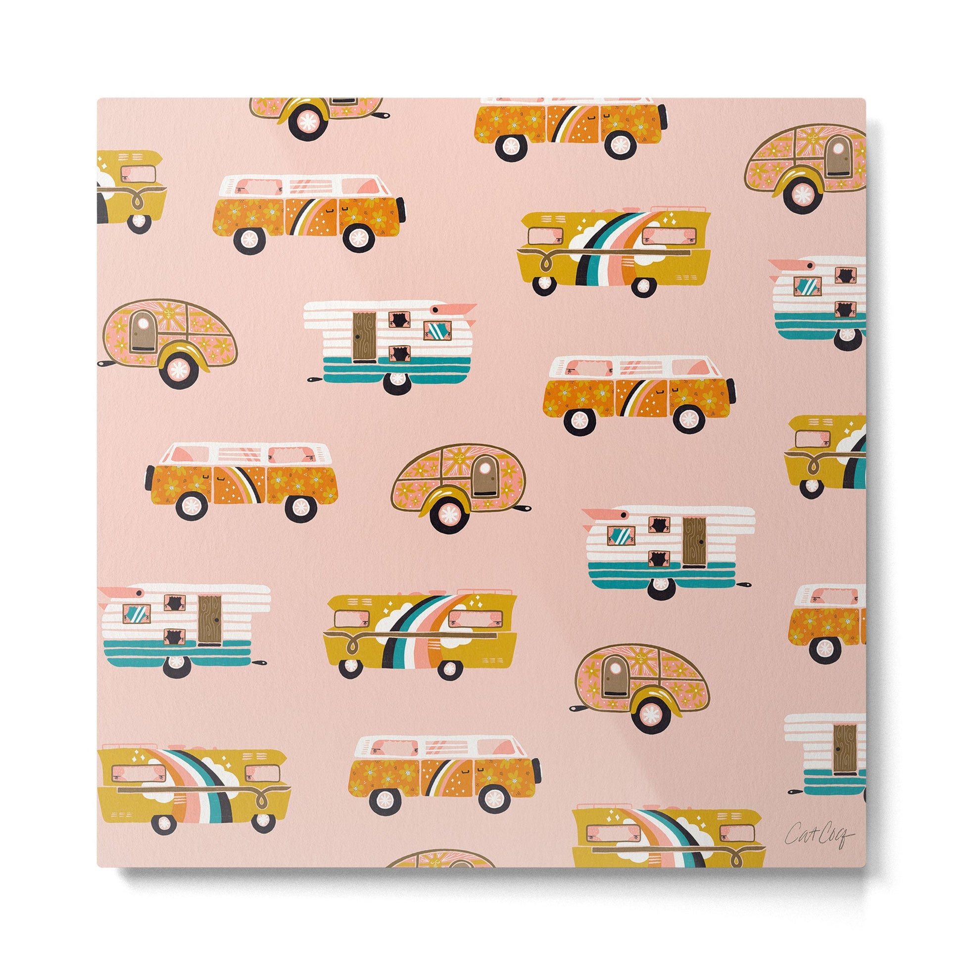 Retro Road Trip - Pink Palette Metal Print | TeksDecor