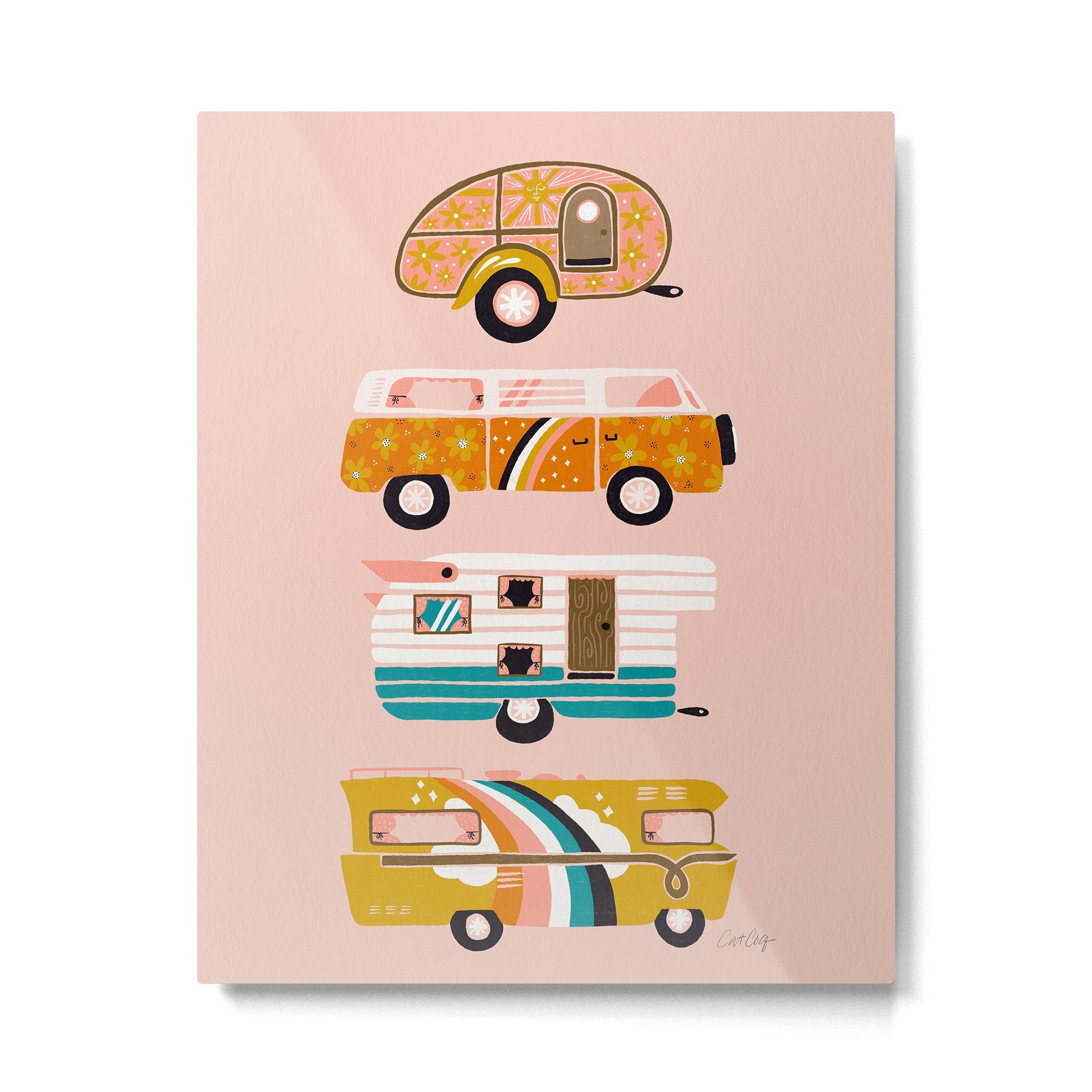 Retro Road Trip - Pink Palette Metal Print | TeksDecor