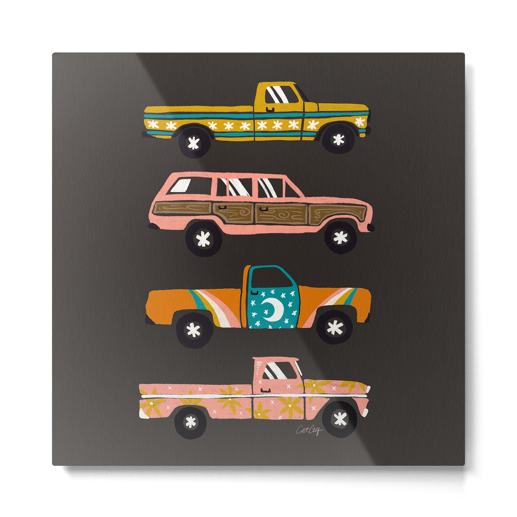 Retro Roads - Charcoal Metal Print | TeksDecor