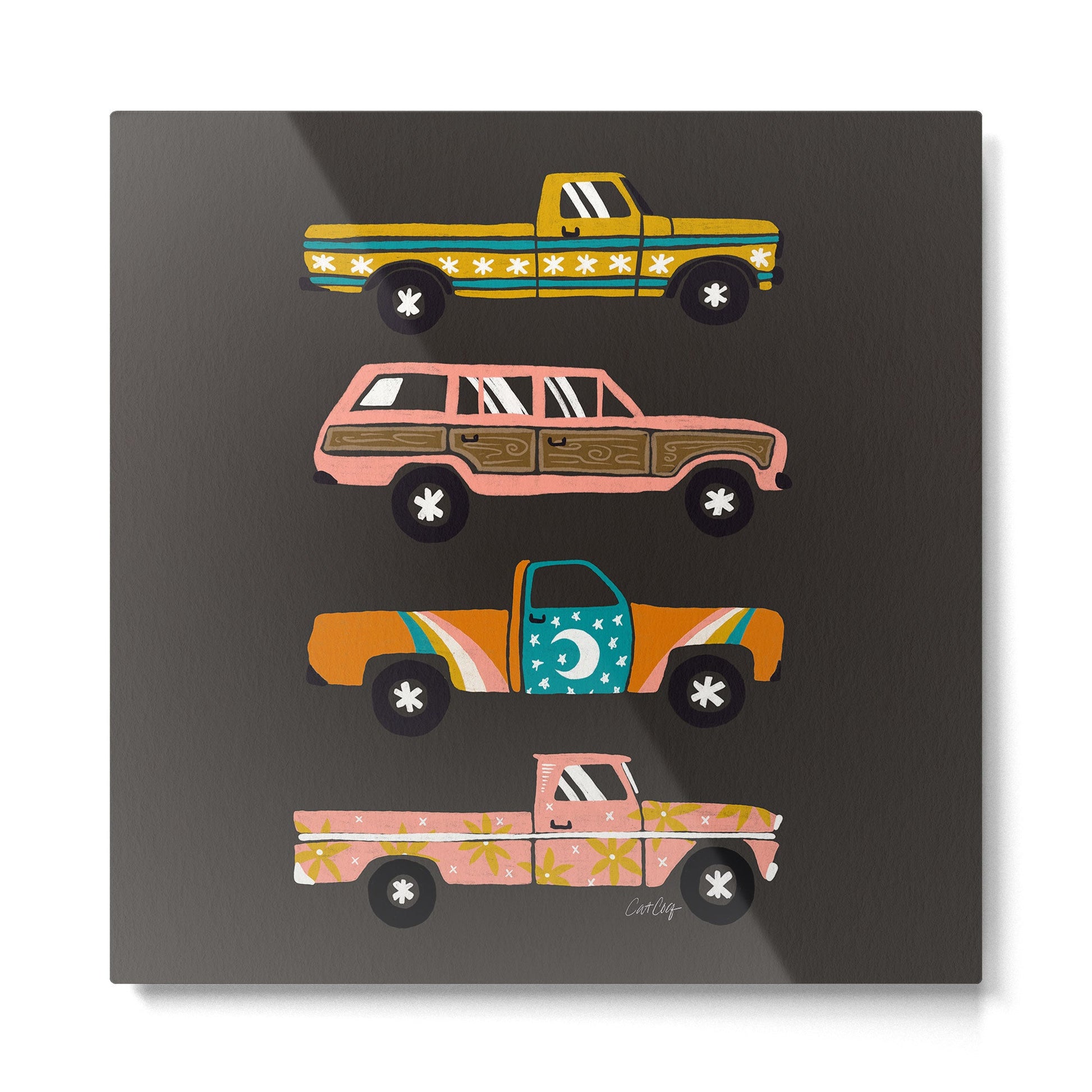 Retro Roads - Charcoal Metal Print | TeksDecor