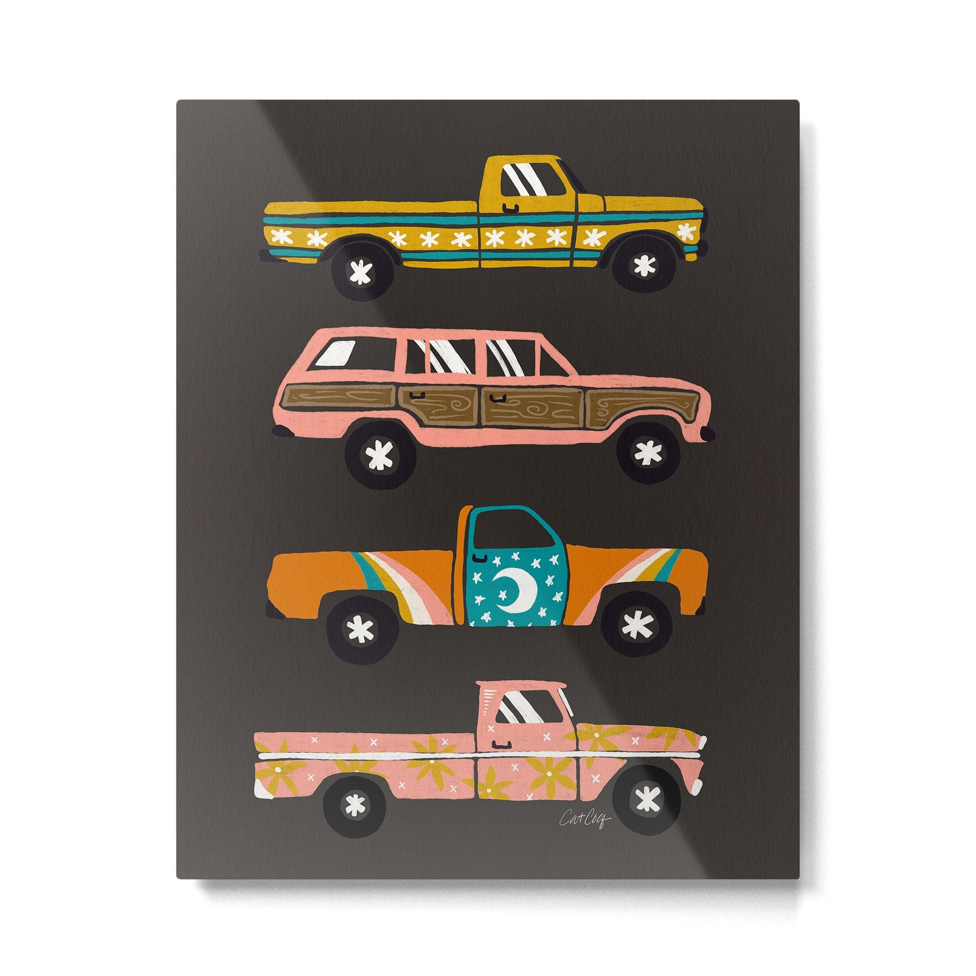 Retro Roads - Charcoal Metal Print | TeksDecor