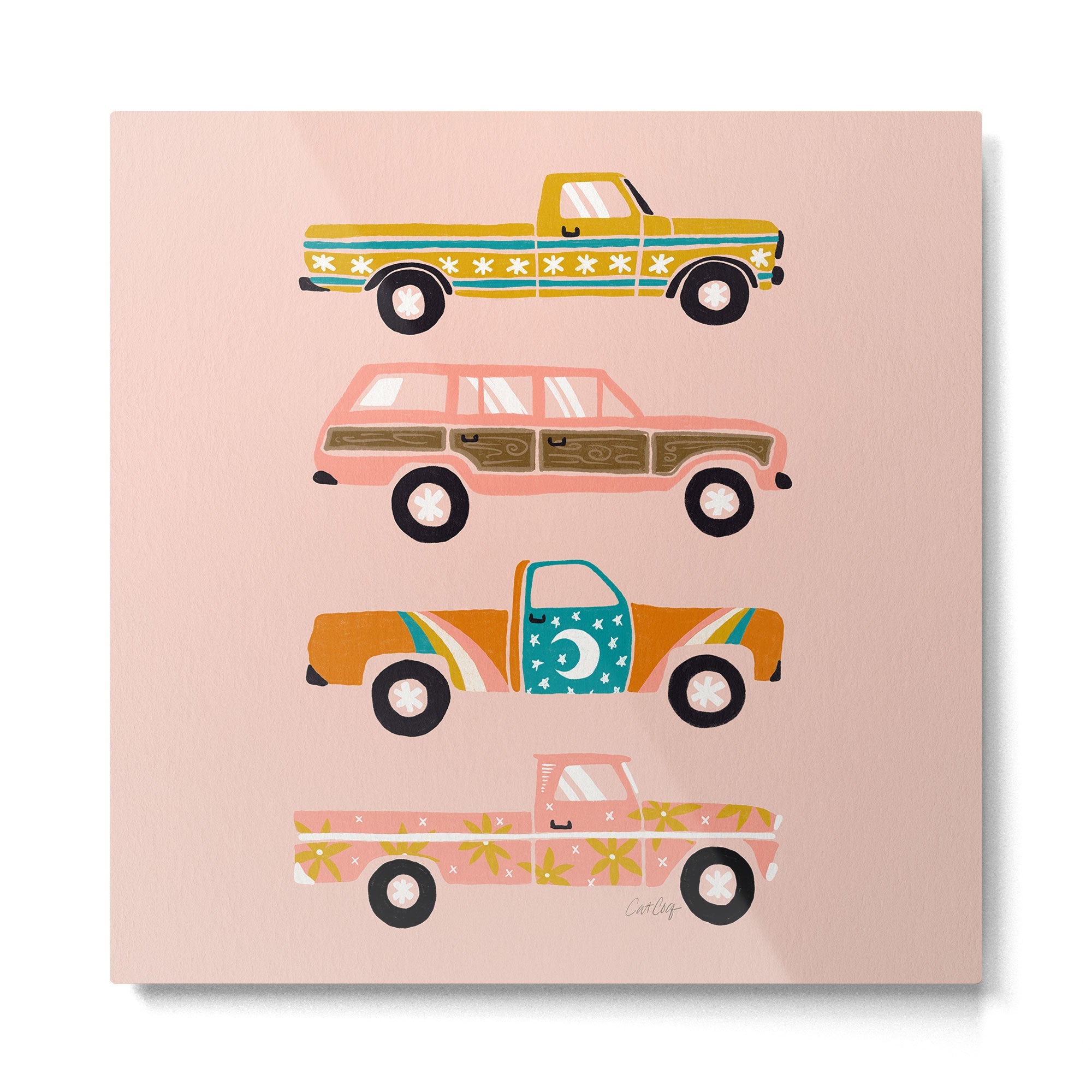 Retro Roads - Pink Palette Metal Print | TeksDecor