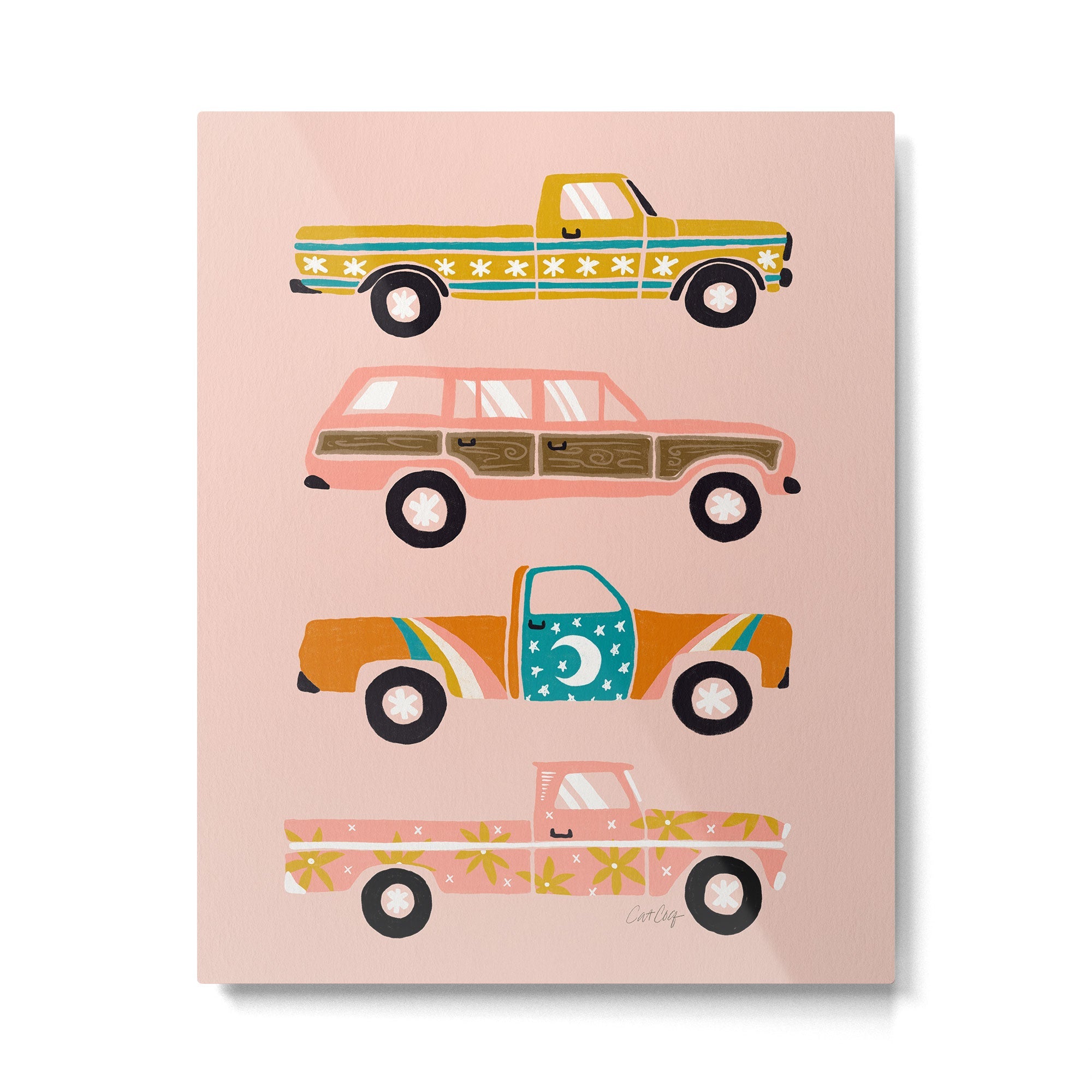 Retro Roads - Pink Palette Metal Print | TeksDecor