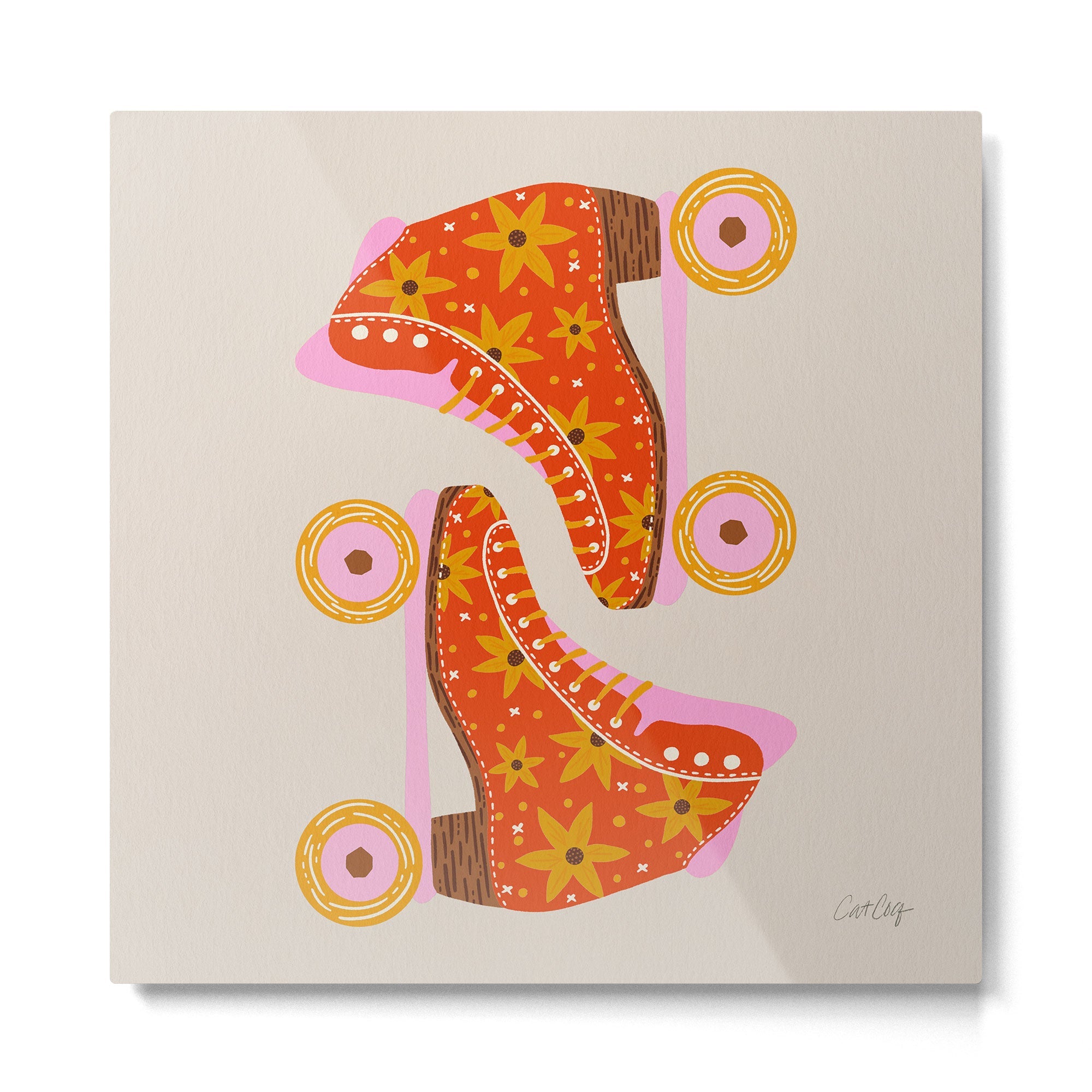 Retro Roller Skates - Coral Metal Print | TeksDecor