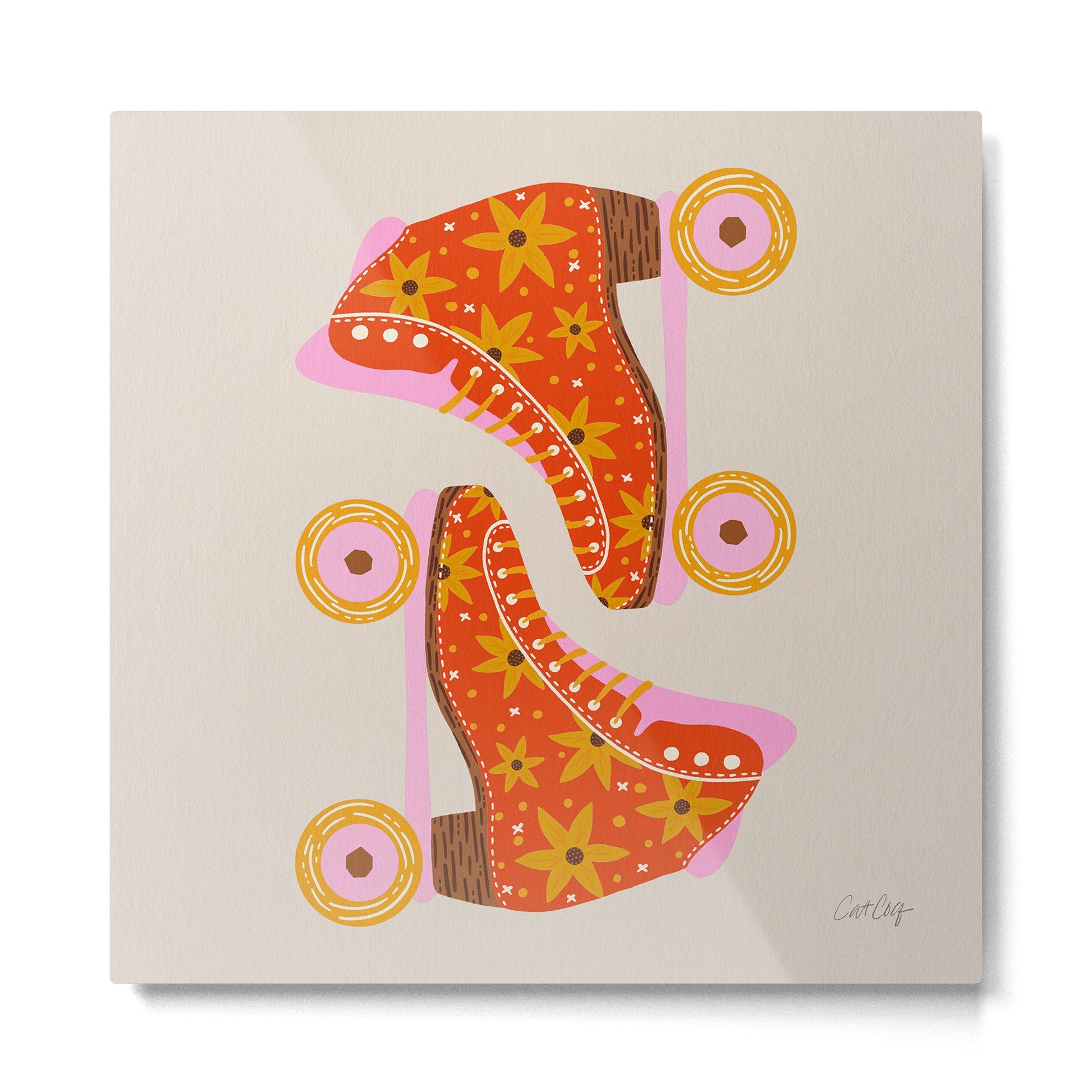 Retro Roller Skates - Coral Metal Print | TeksDecor