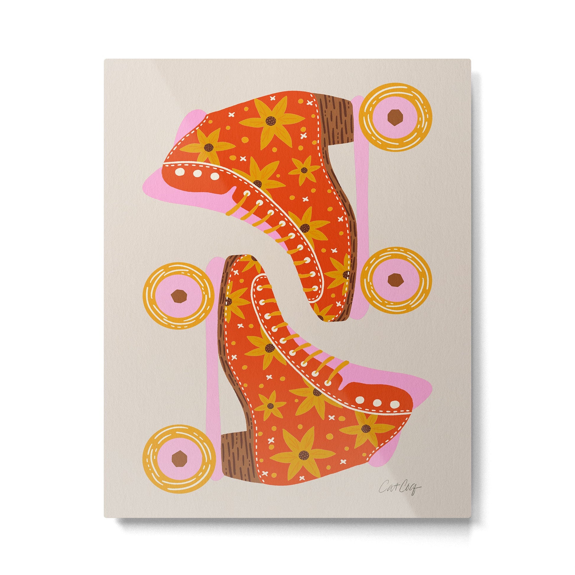 Retro Roller Skates - Coral Metal Print | TeksDecor