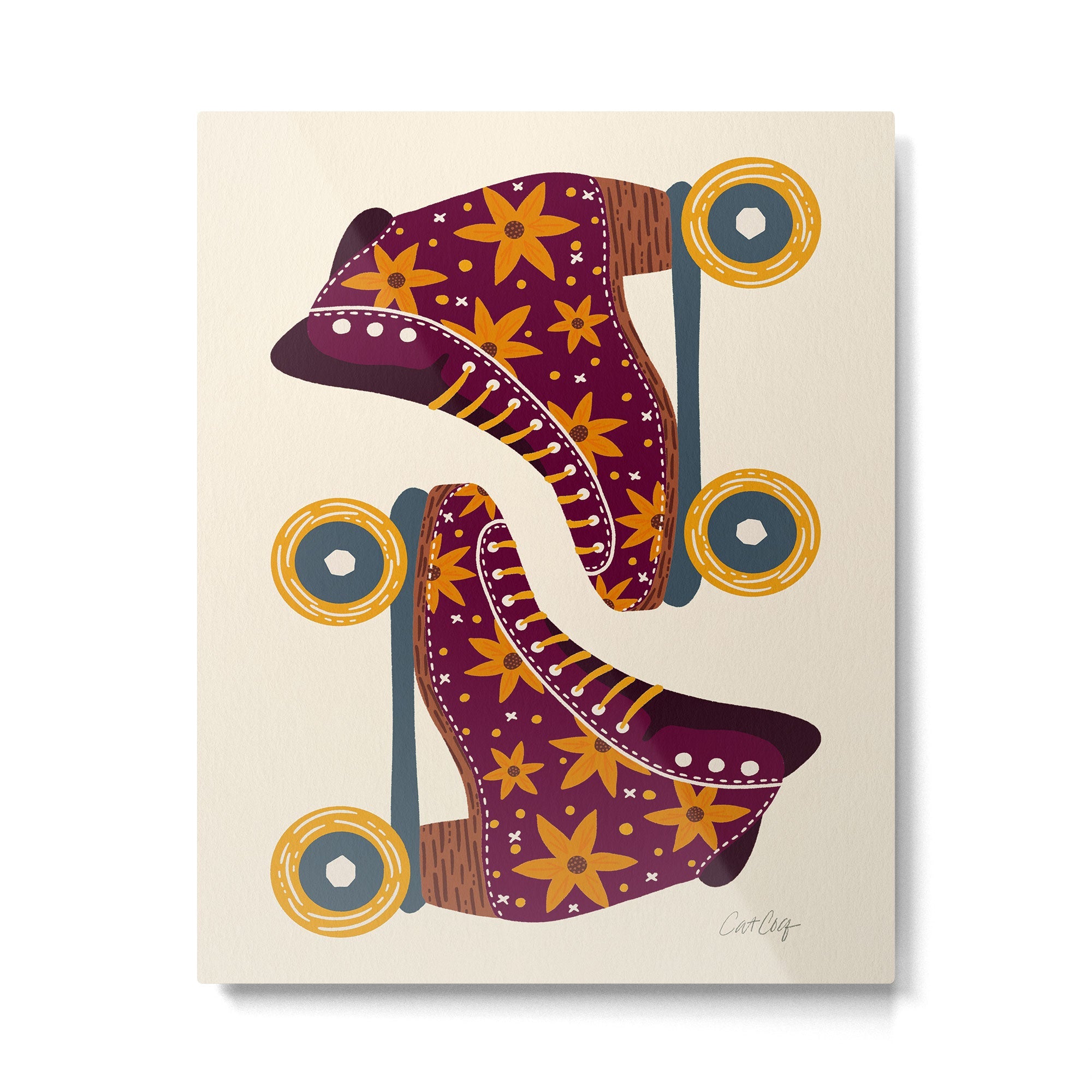 Retro Roller Skates - Fuchsia & Orange Metal Print | TeksDecor