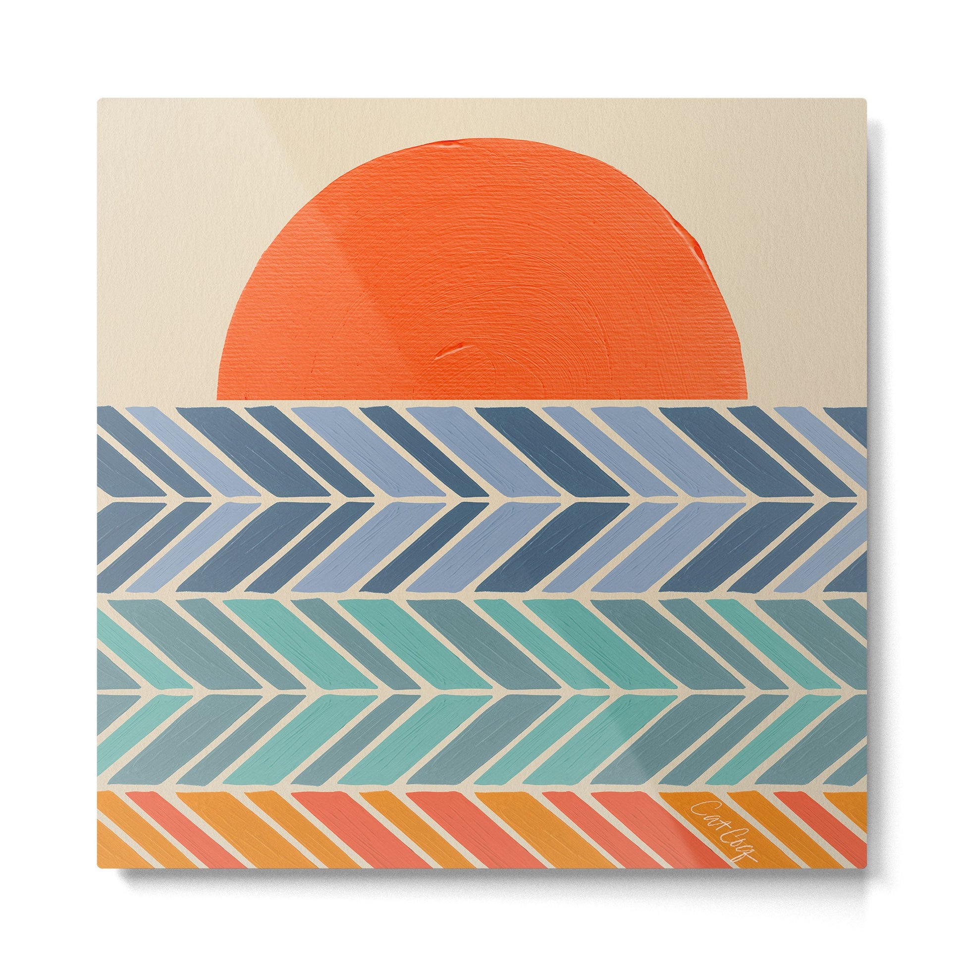 Retro Sunset - Blue & Orange Metal Print | TeksDecor