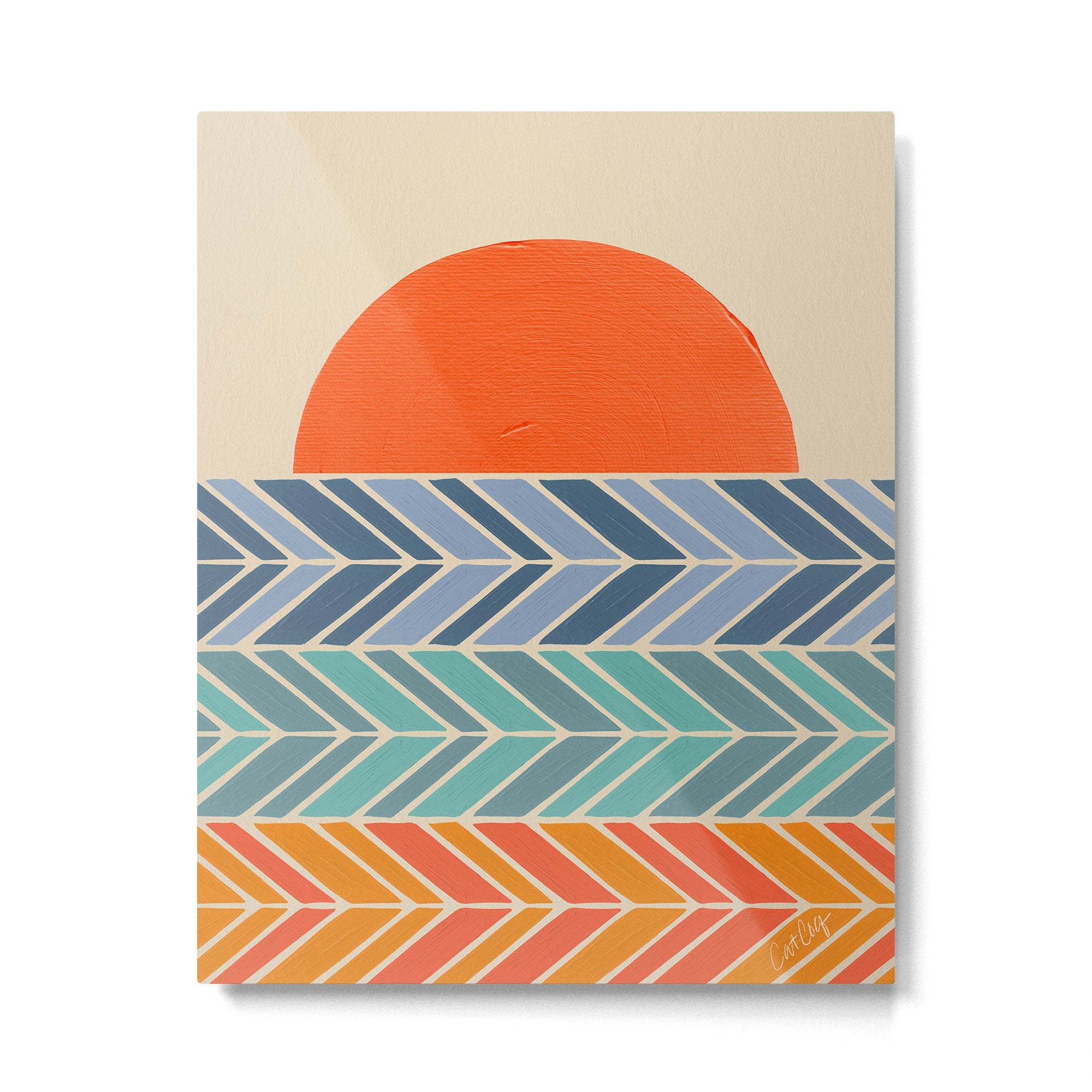 Retro Sunset - Blue & Orange Metal Print | TeksDecor