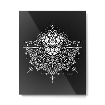 Sacred Lotus Blossom Mandala - White on Black Metal Print | TeksDecor