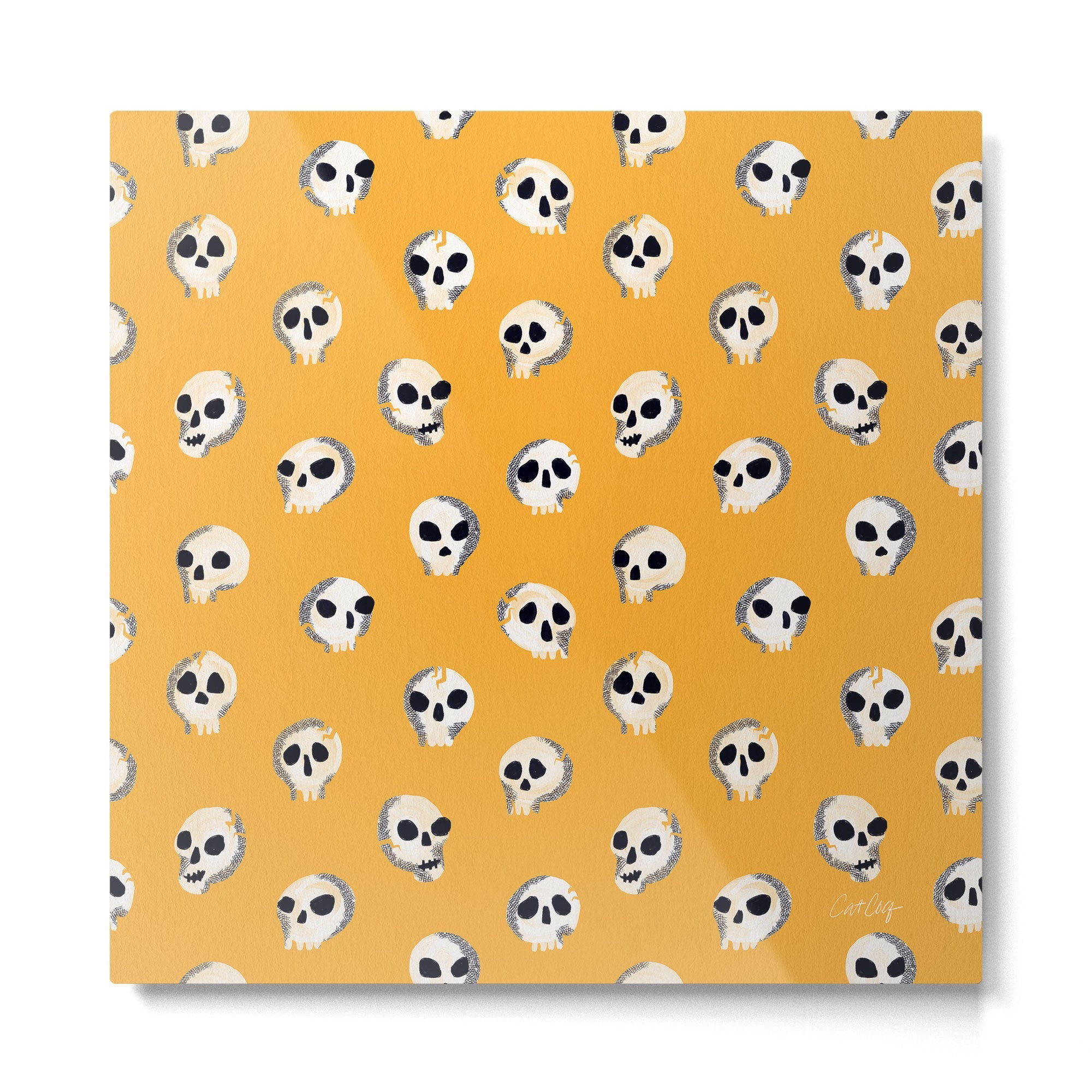Spooky Skulls - Marigold Metal Print | TeksDecor