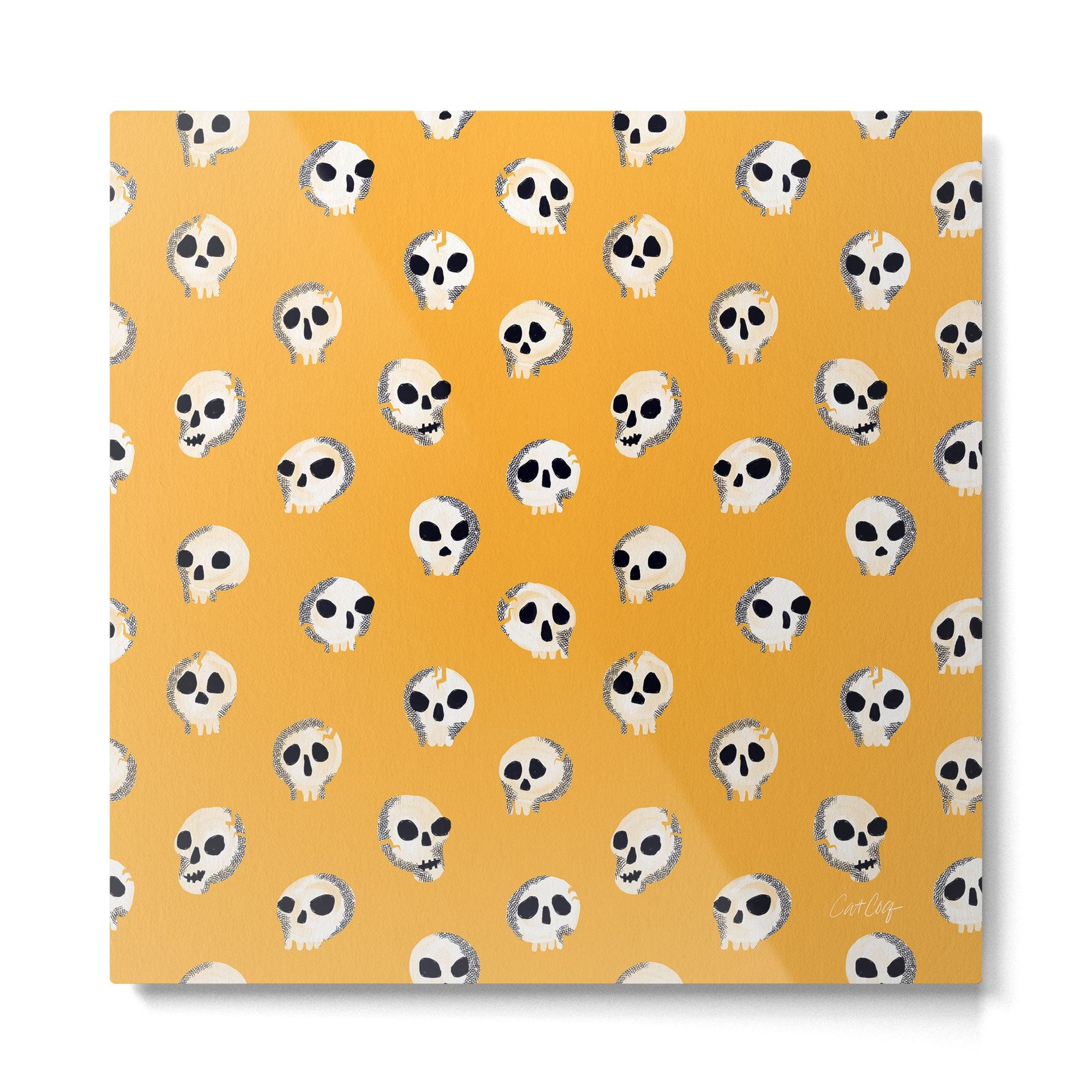 Spooky Skulls - Marigold Metal Print | TeksDecor