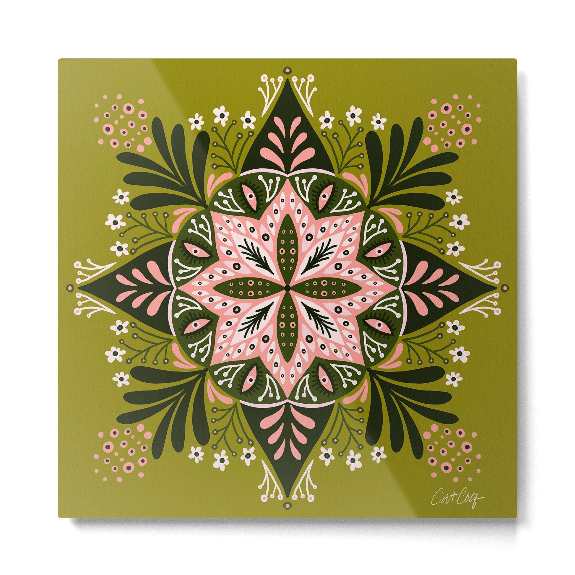 Sprouting Mandala - Sage & Pink Metal Print | TeksDecor
