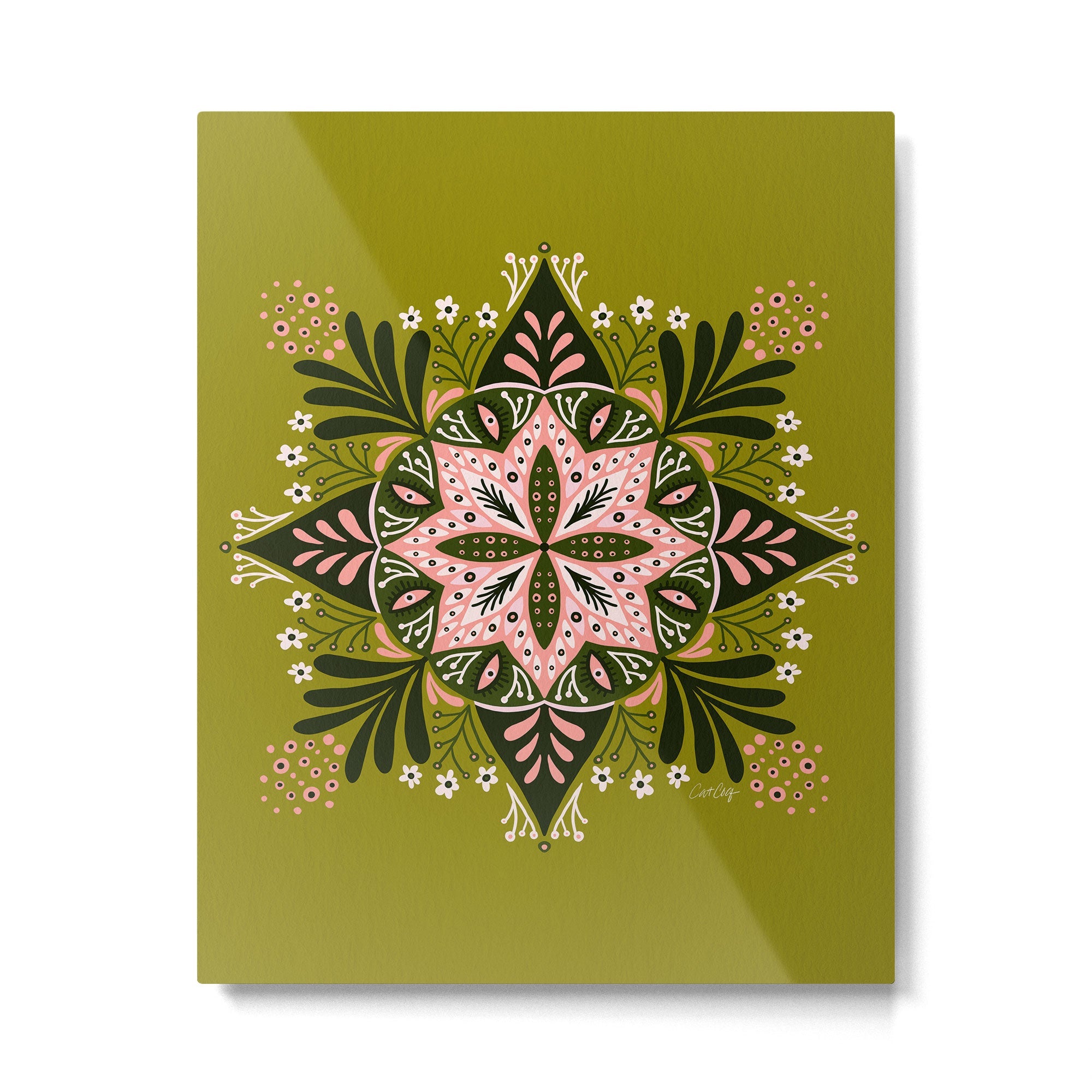Sprouting Mandala - Sage & Pink Metal Print | TeksDecor