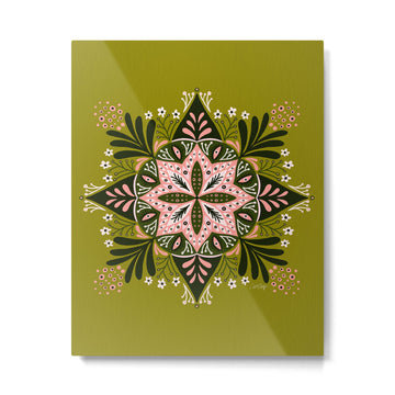 Sprouting Mandala - Sage & Pink Metal Print | TeksDecor