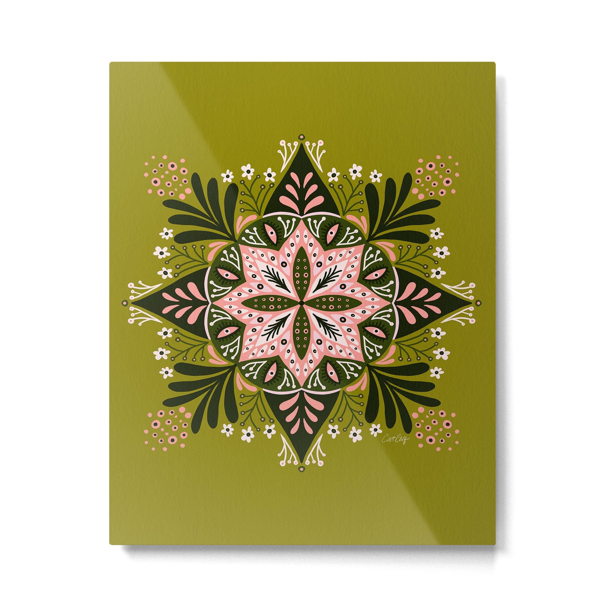 Sprouting Mandala - Sage & Pink Metal Print | TeksDecor