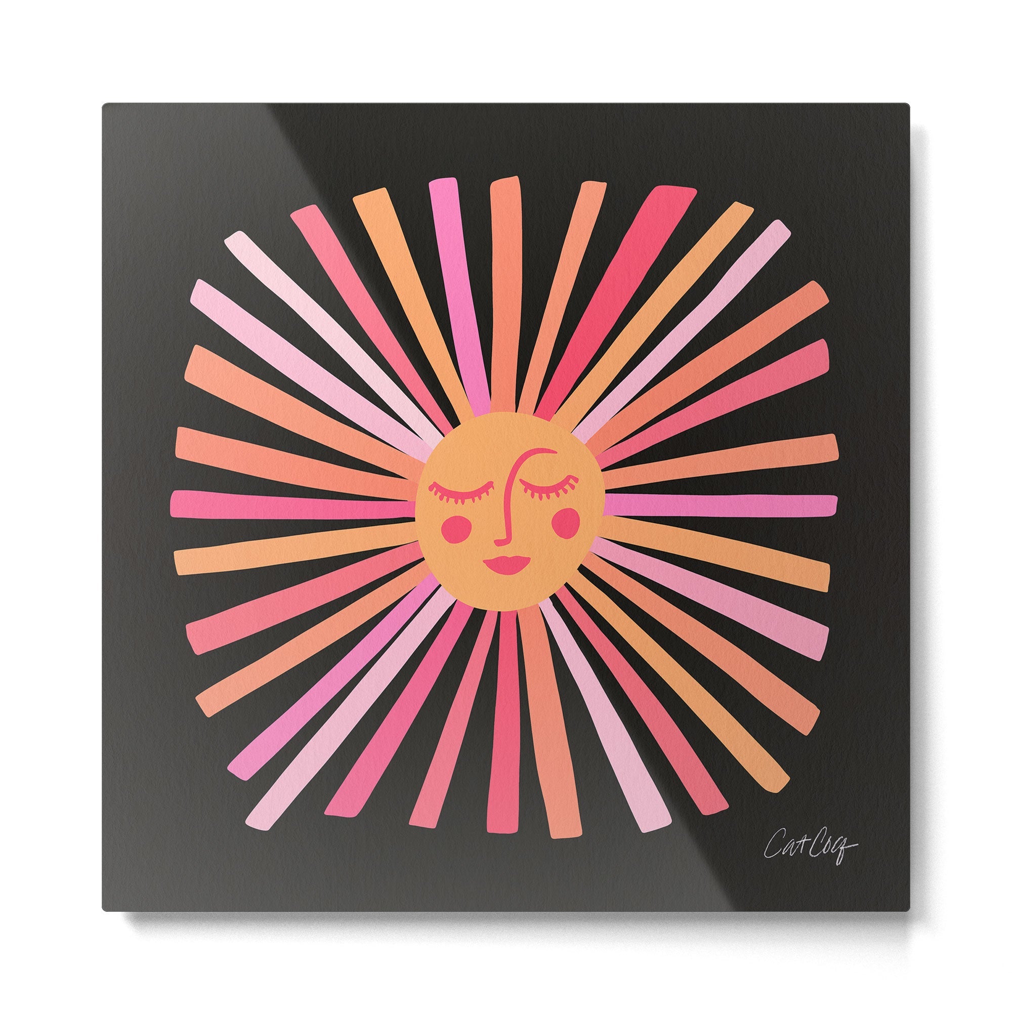 Sunshine - Pink on Charcoal Metal Print | TeksDecor