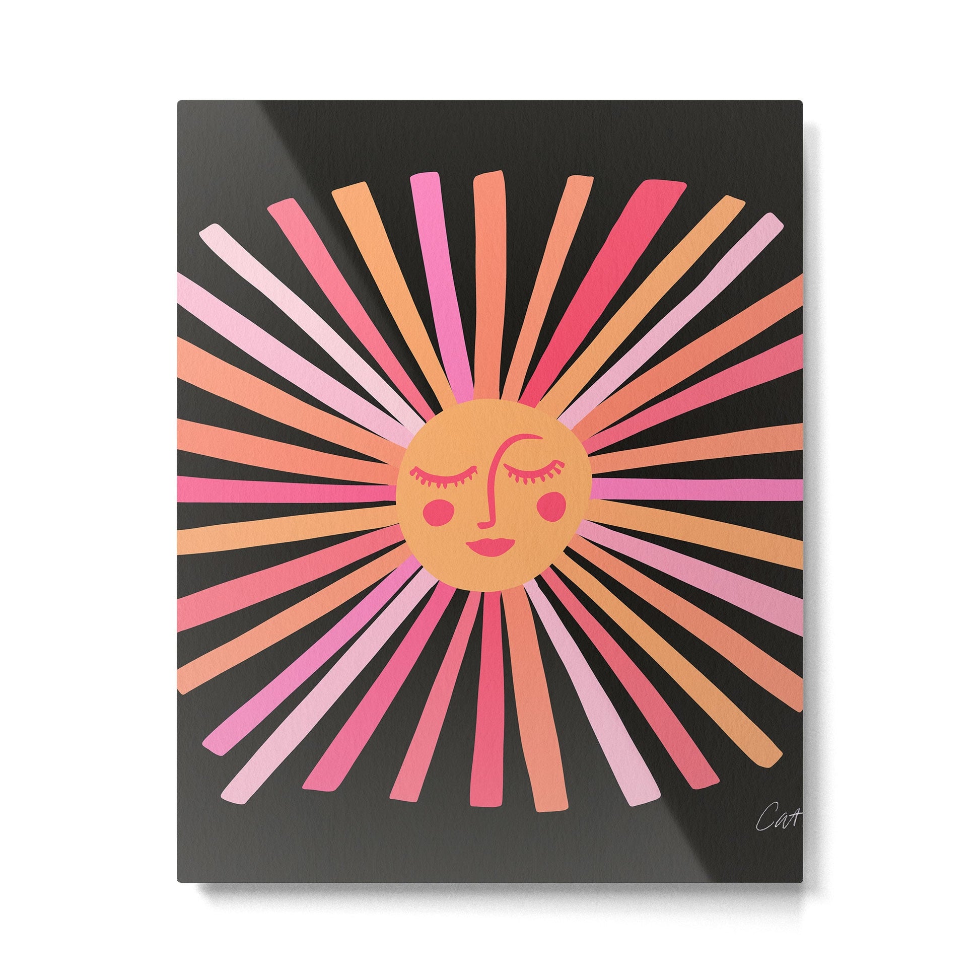 Sunshine - Pink on Charcoal Metal Print | TeksDecor