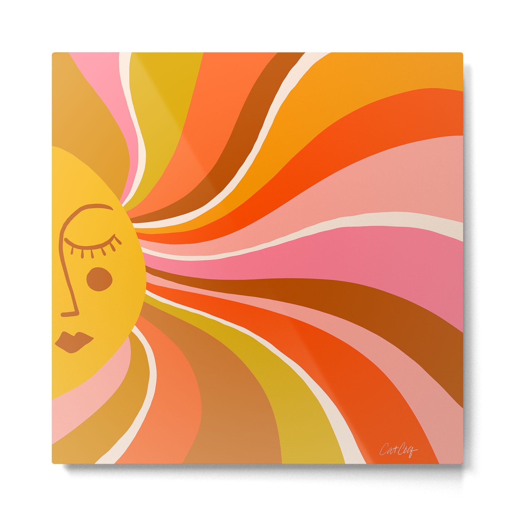 Sunshine Swirl - Retro Ochre Metal Print | TeksDecor