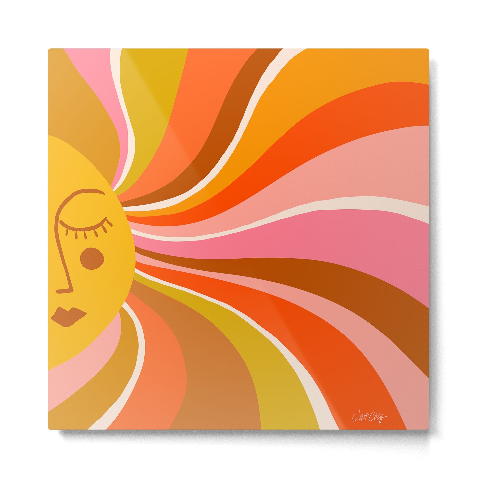 Sunshine Swirl - Retro Ochre Metal Print | TeksDecor