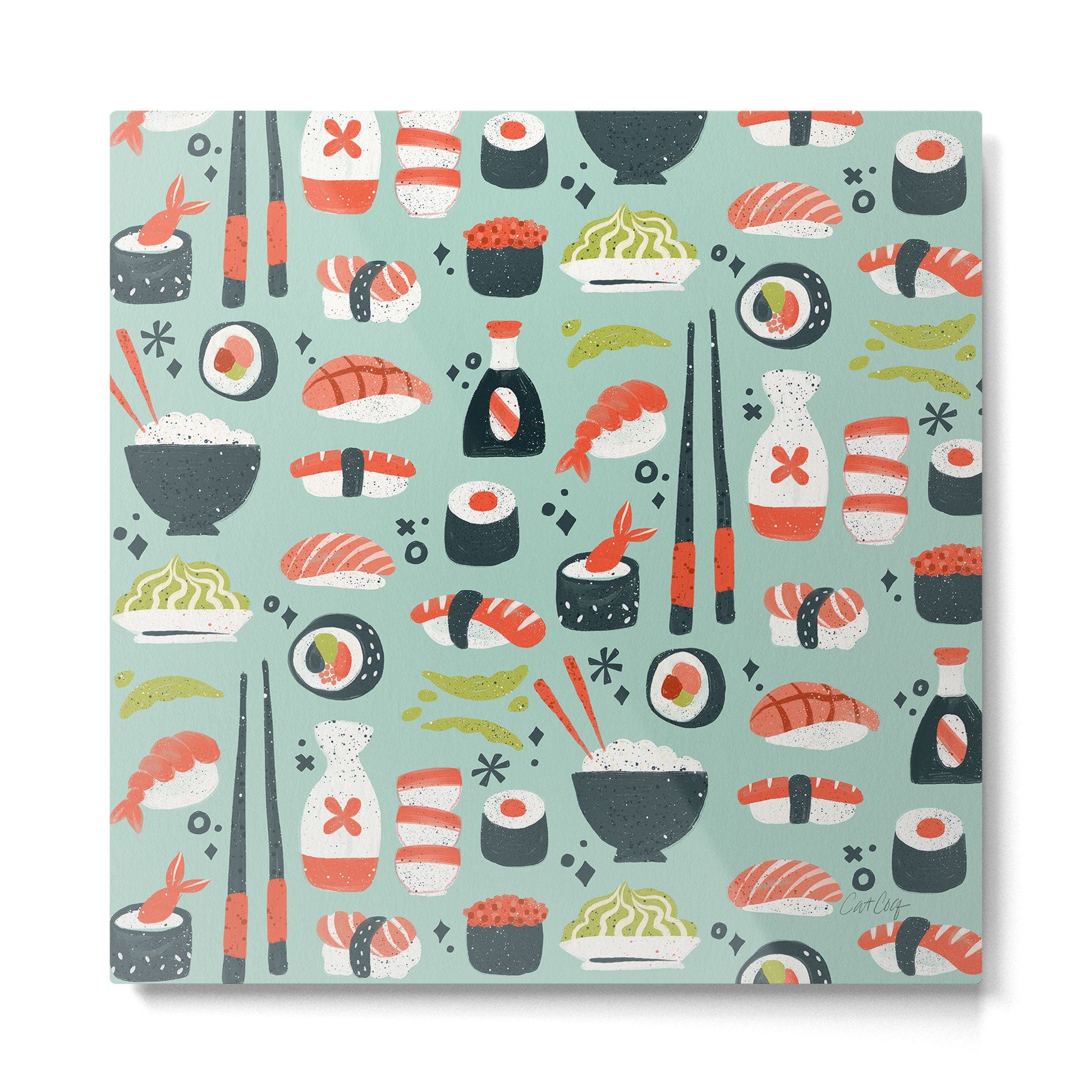 Sushi Dreams - Mint Metal Print | TeksDecor