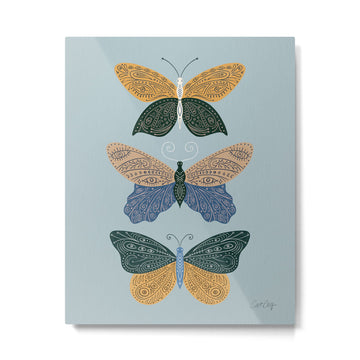 Tattooed Butterflies - Blue & Yellow Metal Print | TeksDecor