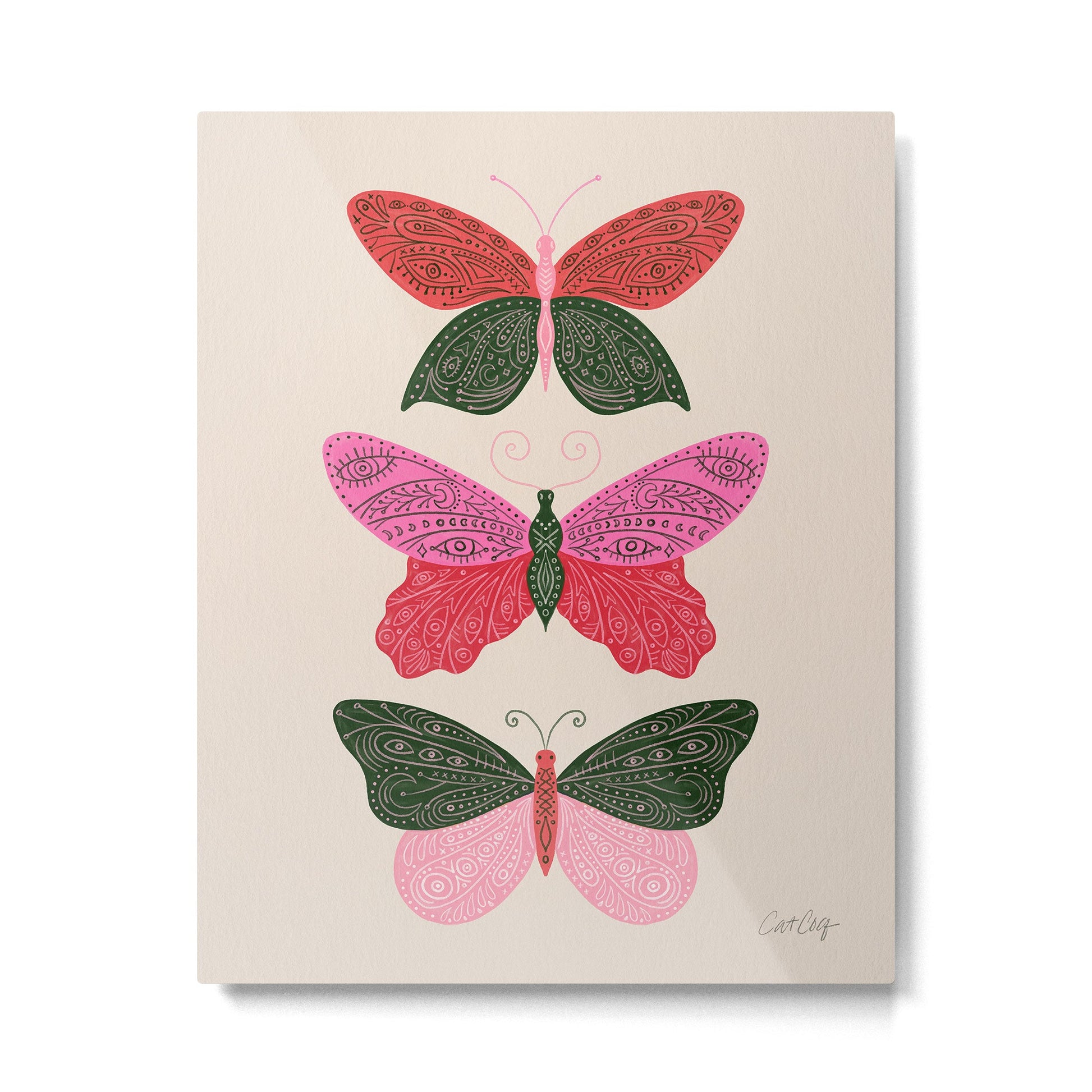 Tattooed Butterflies - Pink & Green Metal Print | TeksDecor