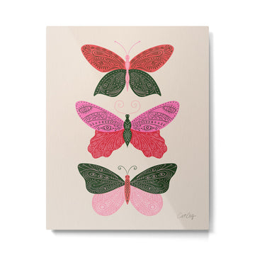 Tattooed Butterflies - Pink & Green Metal Print | TeksDecor
