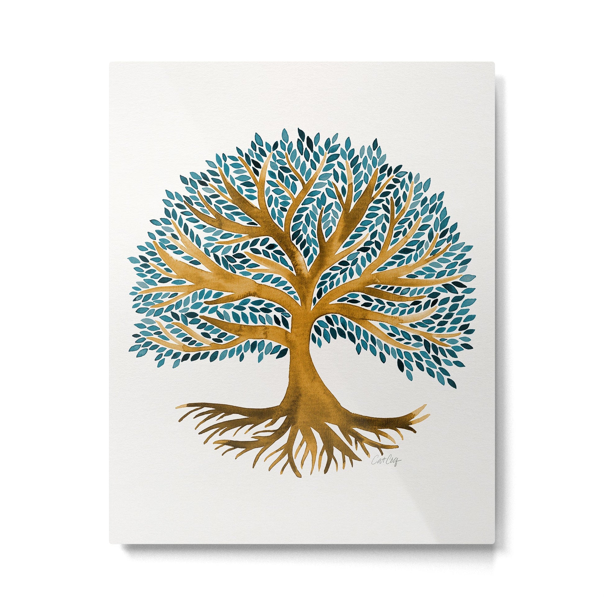 Tree of Life Watercolor - Ochre & Teal Metal Print | TeksDecor