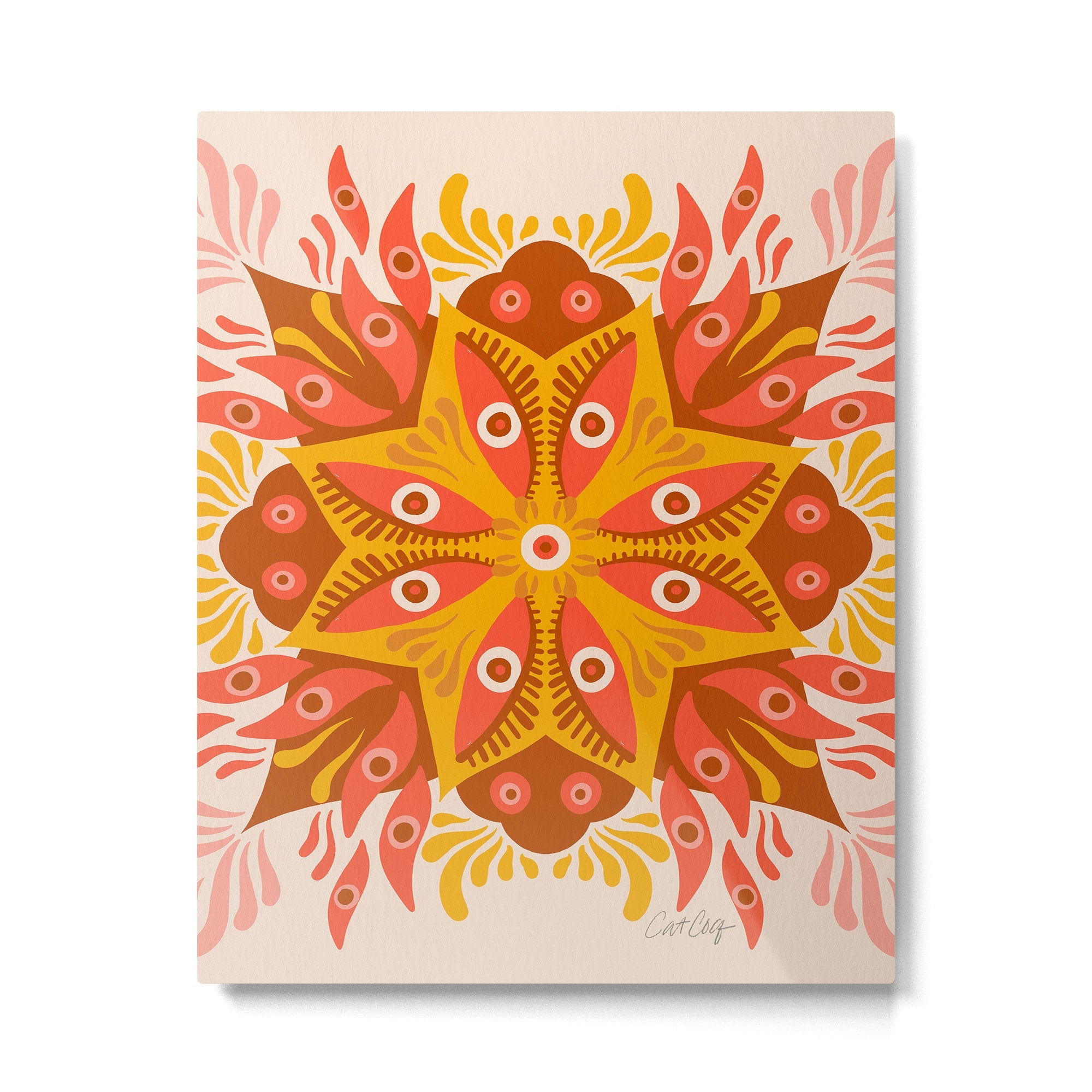 Trippy Mandala - Retro Ochre Metal Print | TeksDecor
