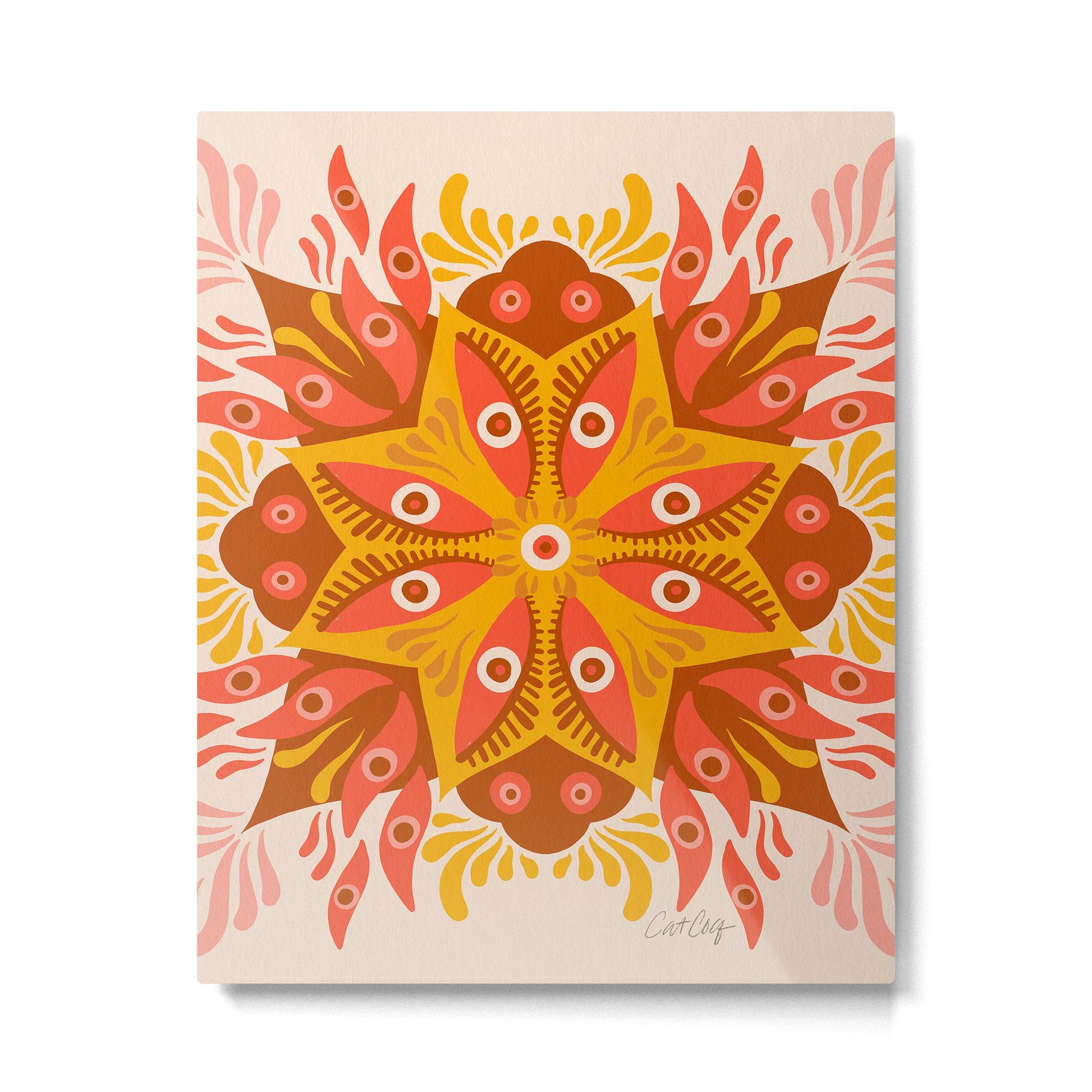 Trippy Mandala - Retro Ochre Metal Print | TeksDecor