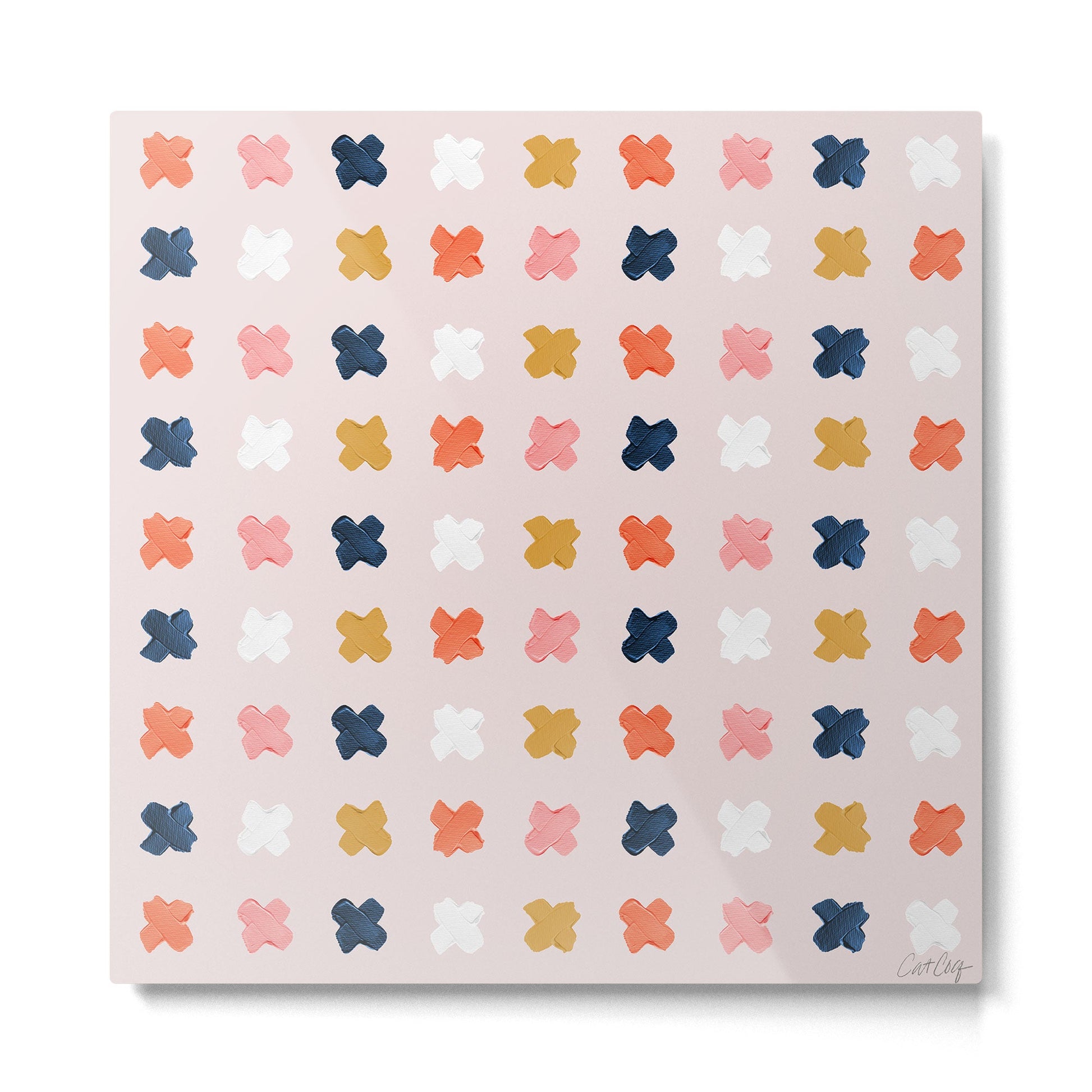 X Grid - Blush & Navy Palette Metal Print | TeksDecor
