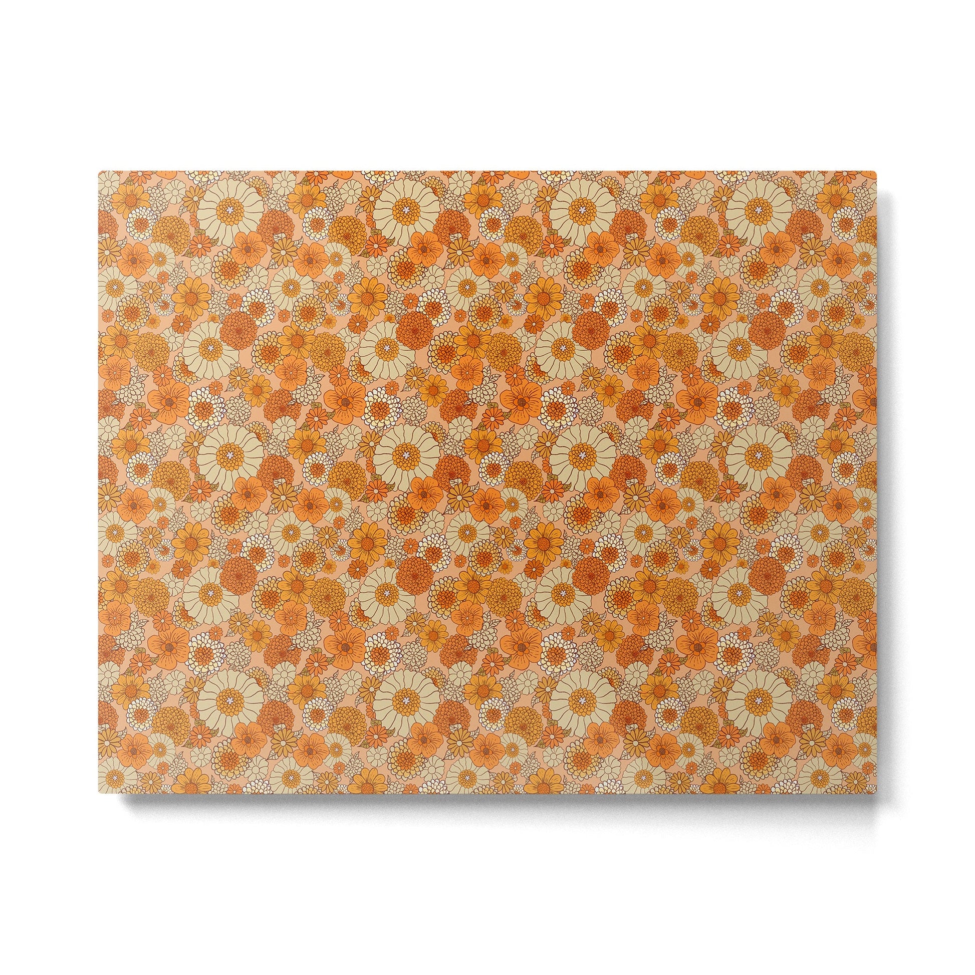 70s retro vintage daisies, flowers, orange, peach Metal Print | TeksDecor