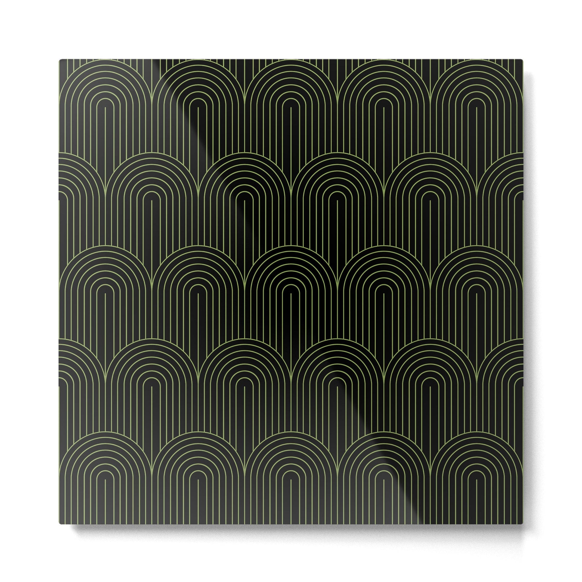 Art Deco Arch Pattern I Black & Neutral Green Metal Print | TeksDecor