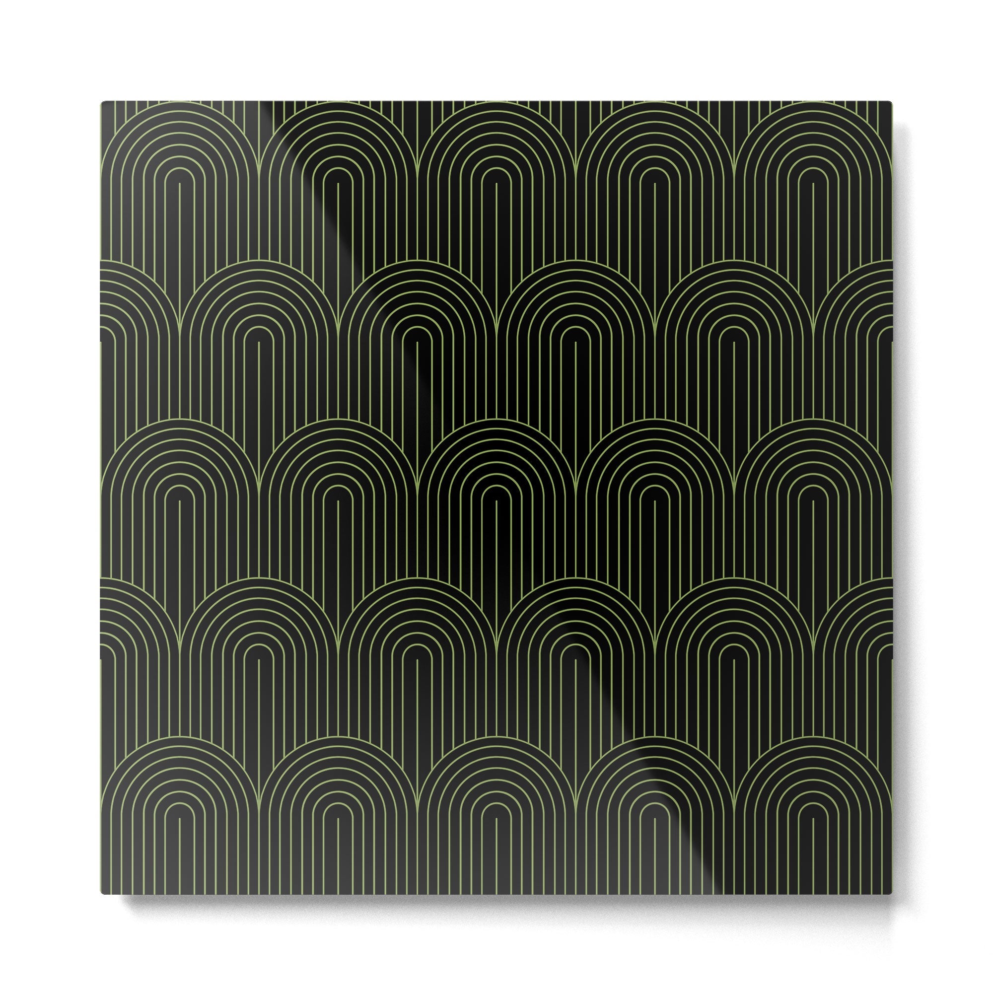 Art Deco Arch Pattern I Black & Neutral Green Metal Print | TeksDecor