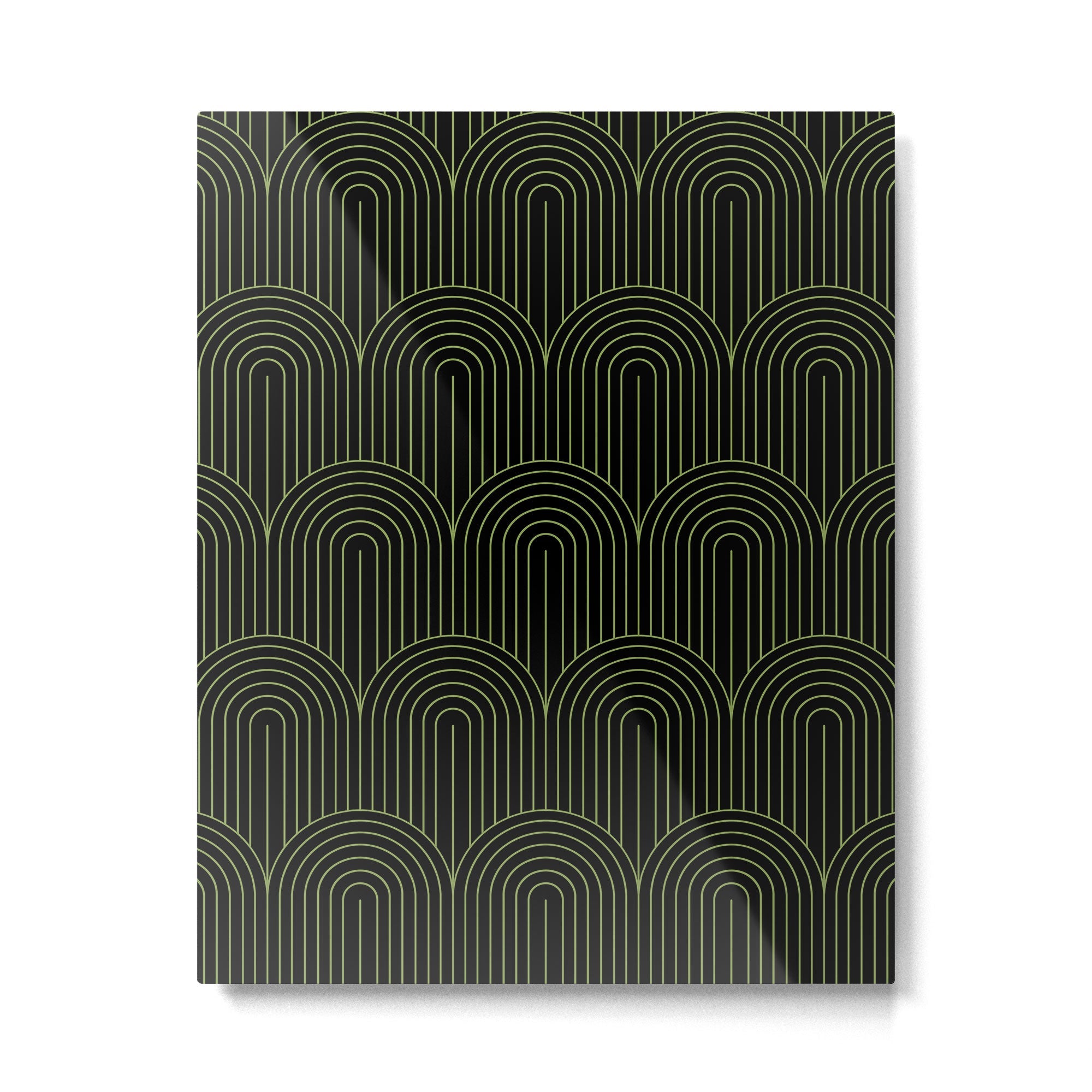 Art Deco Arch Pattern I Black & Neutral Green Metal Print | TeksDecor