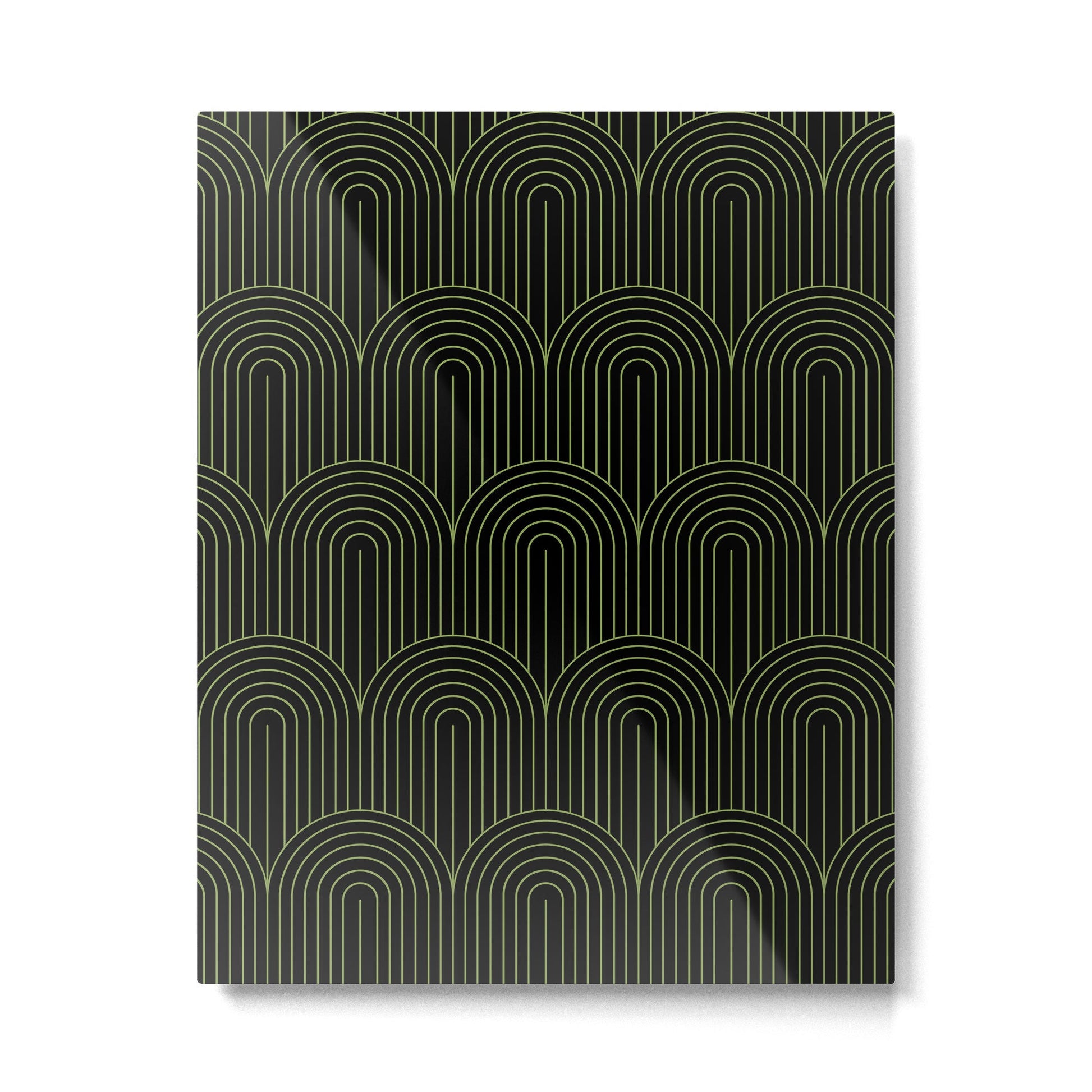 Art Deco Arch Pattern I Black & Neutral Green Metal Print | TeksDecor