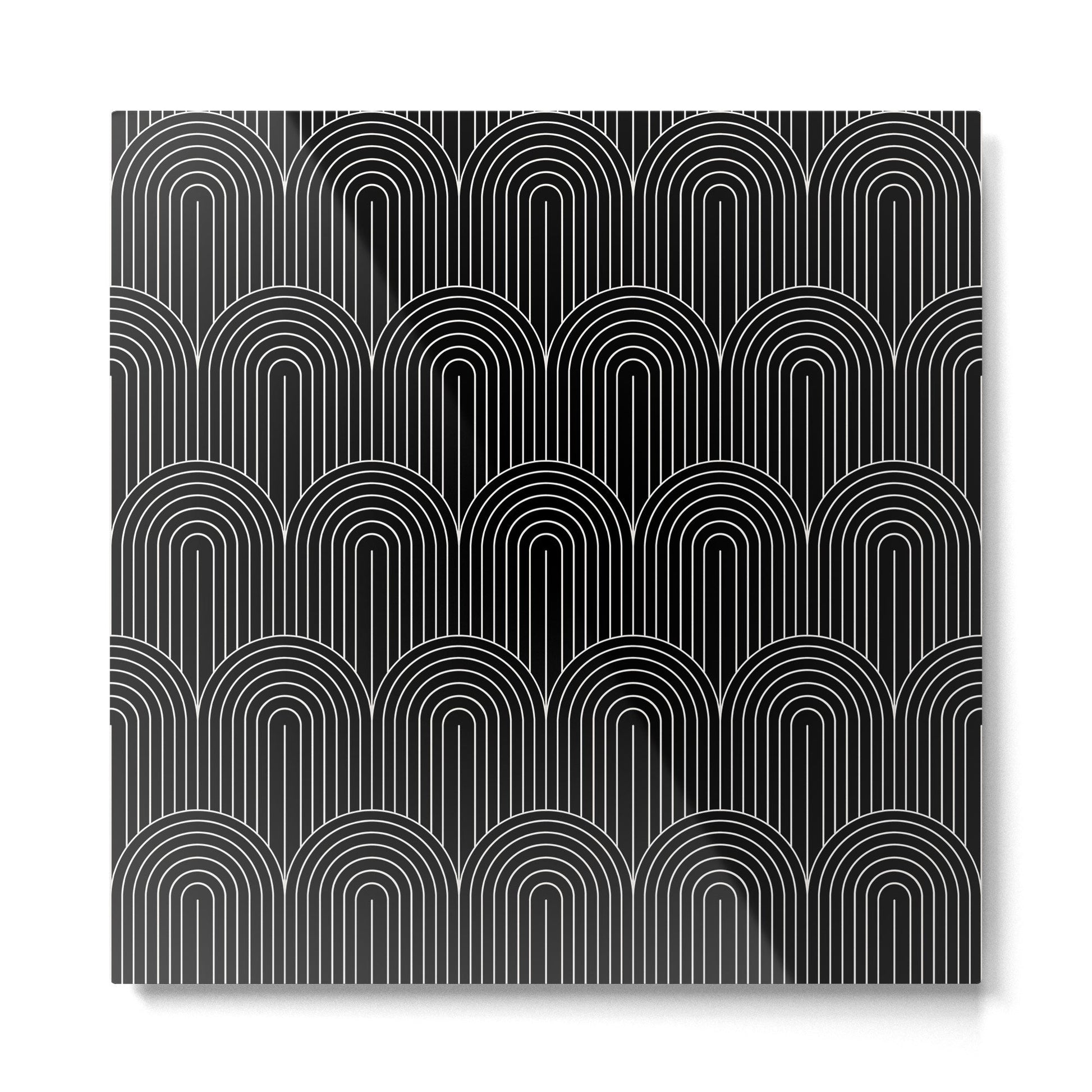 Art Deco Arch Pattern V Black & White Metal Print | TeksDecor