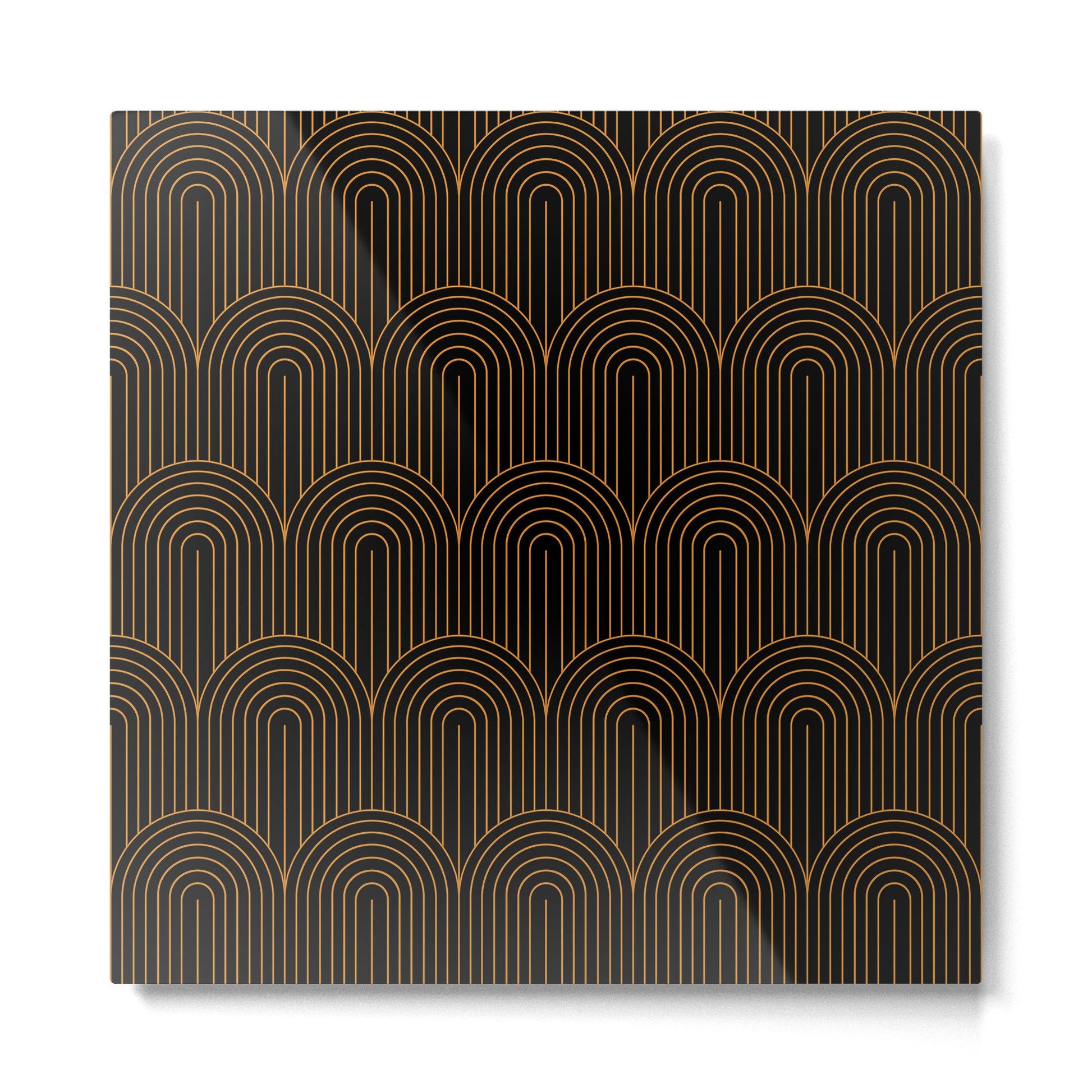 Art Deco Arch Pattern VI Black & Orange Metal Print | TeksDecor