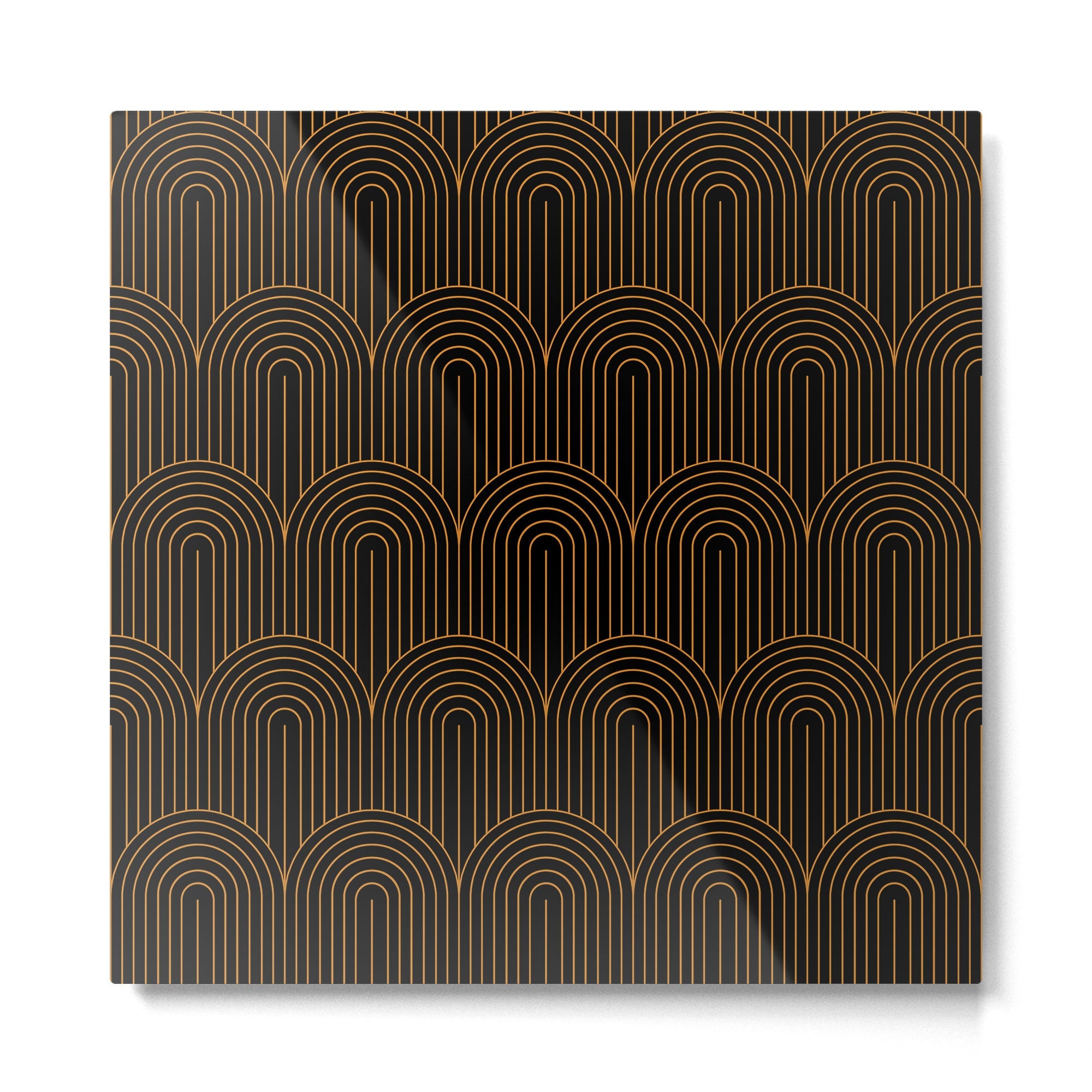 Art Deco Arch Pattern VI Black & Orange Metal Print | TeksDecor